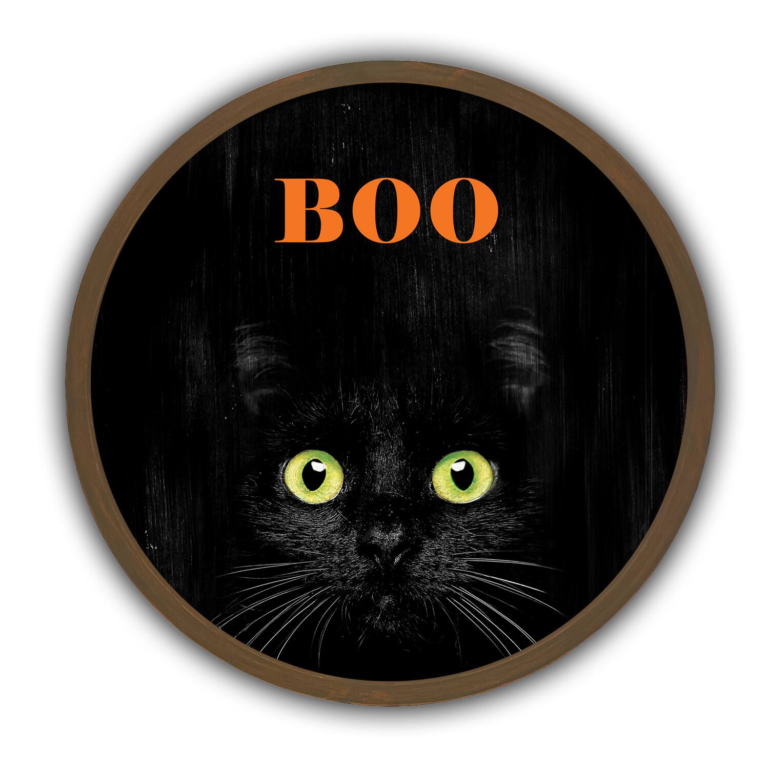 Boo Black Cat Round Framed Print Wall Art