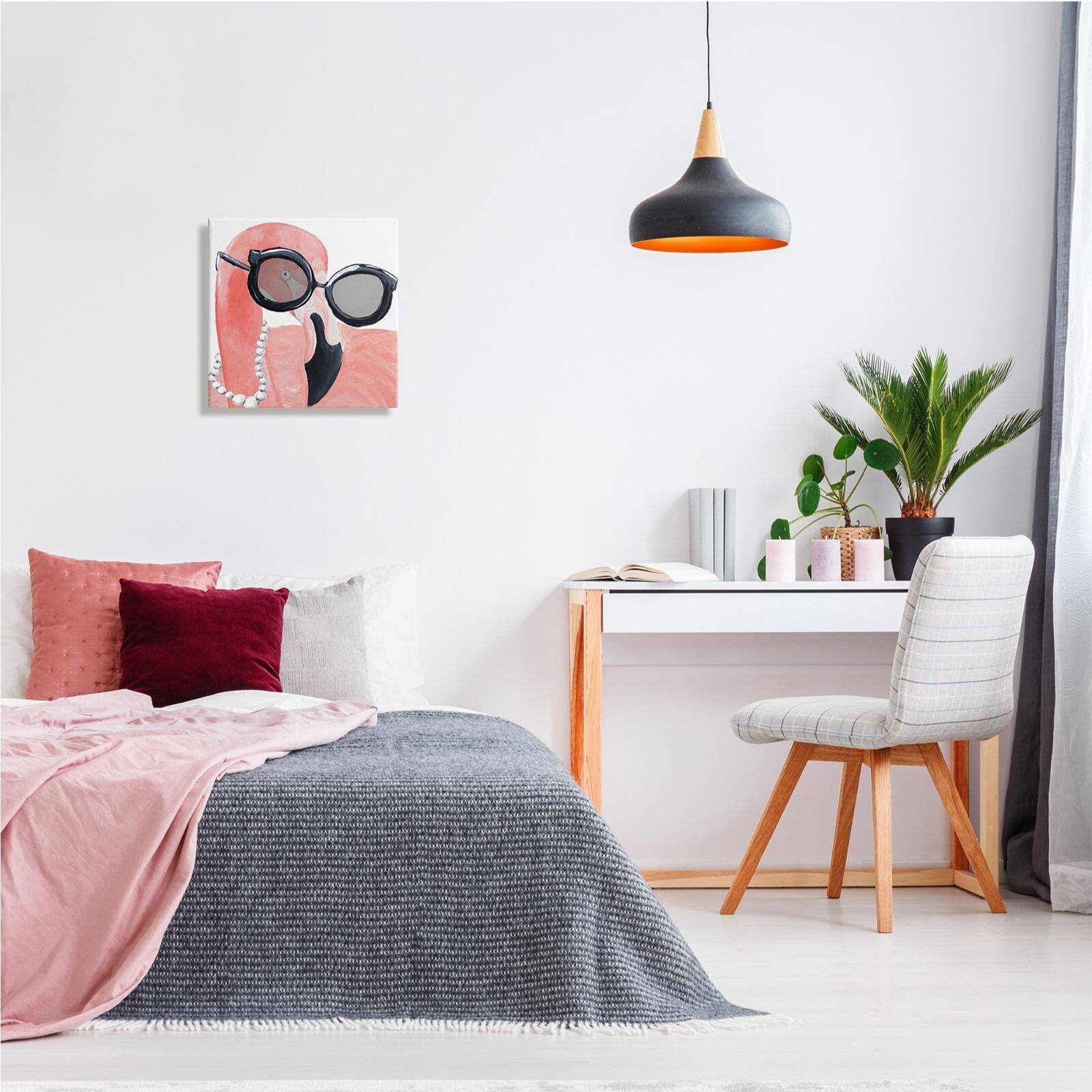 Stupell Industries Glam Fashion Pink Flamingo Sunglasses Pearls Bird Canvas Wall Art