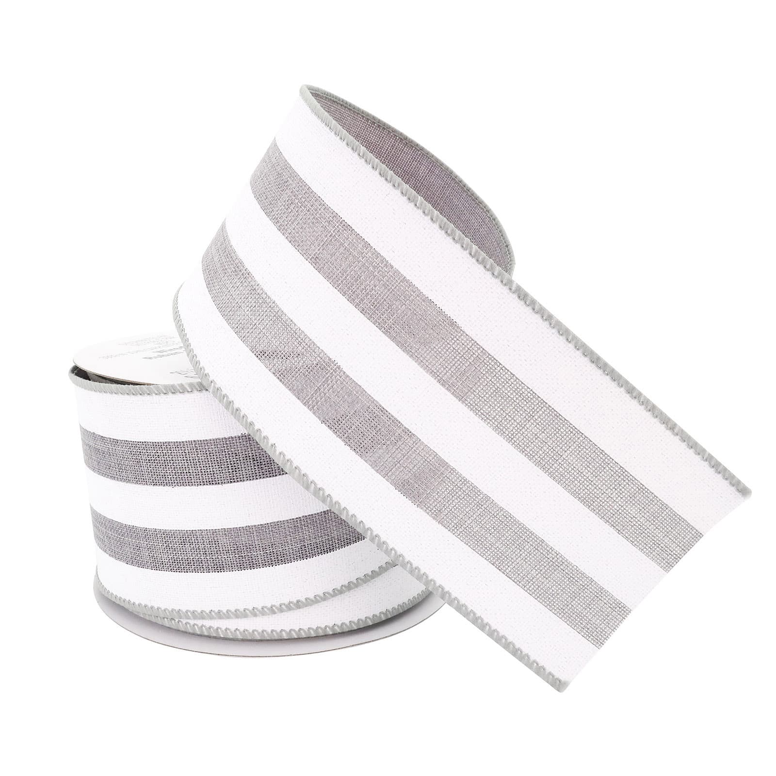 4 Faux Linen Wired Black & White Stripe Ribbon by Celebrate It™