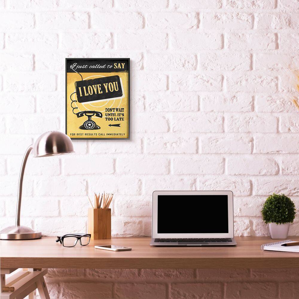 Stupell Industries Yellow Love Call Vintage Comic Book Wall Accent with Black Frame