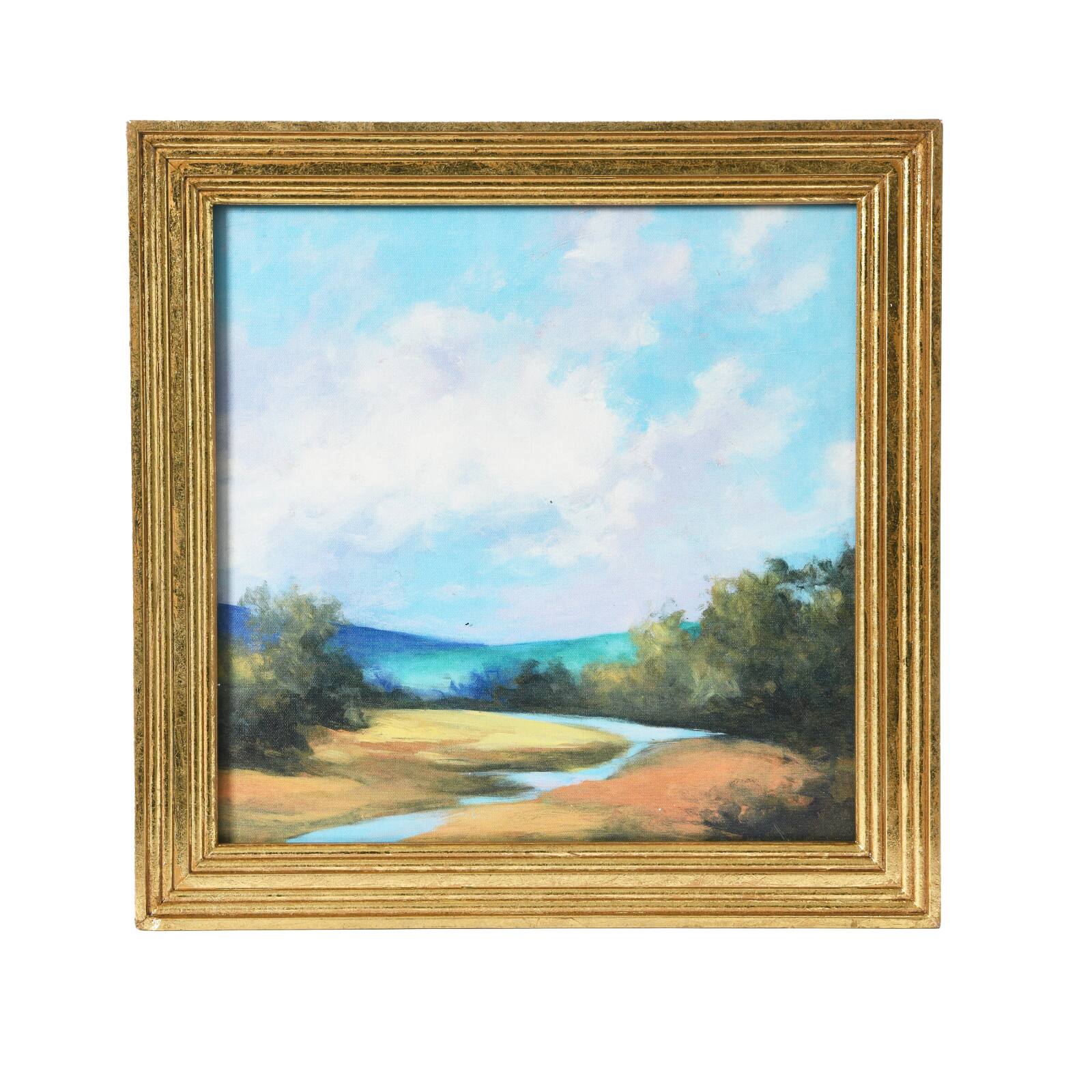 Hello Honey® Square Watercolor Nature Landscape with Gold Solid Wood Frame