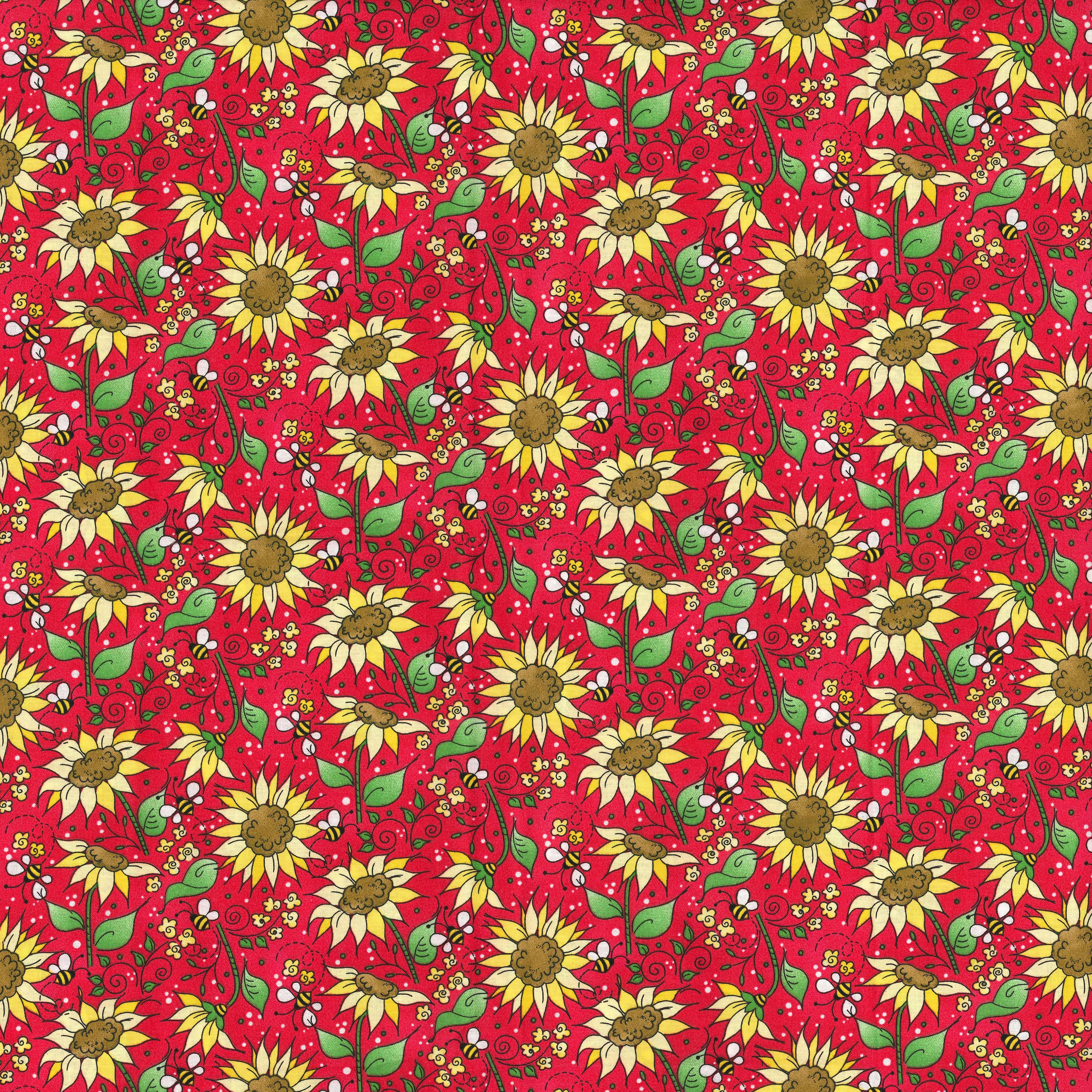 Fabric Traditions Red Sunflowers Cotton Fabric