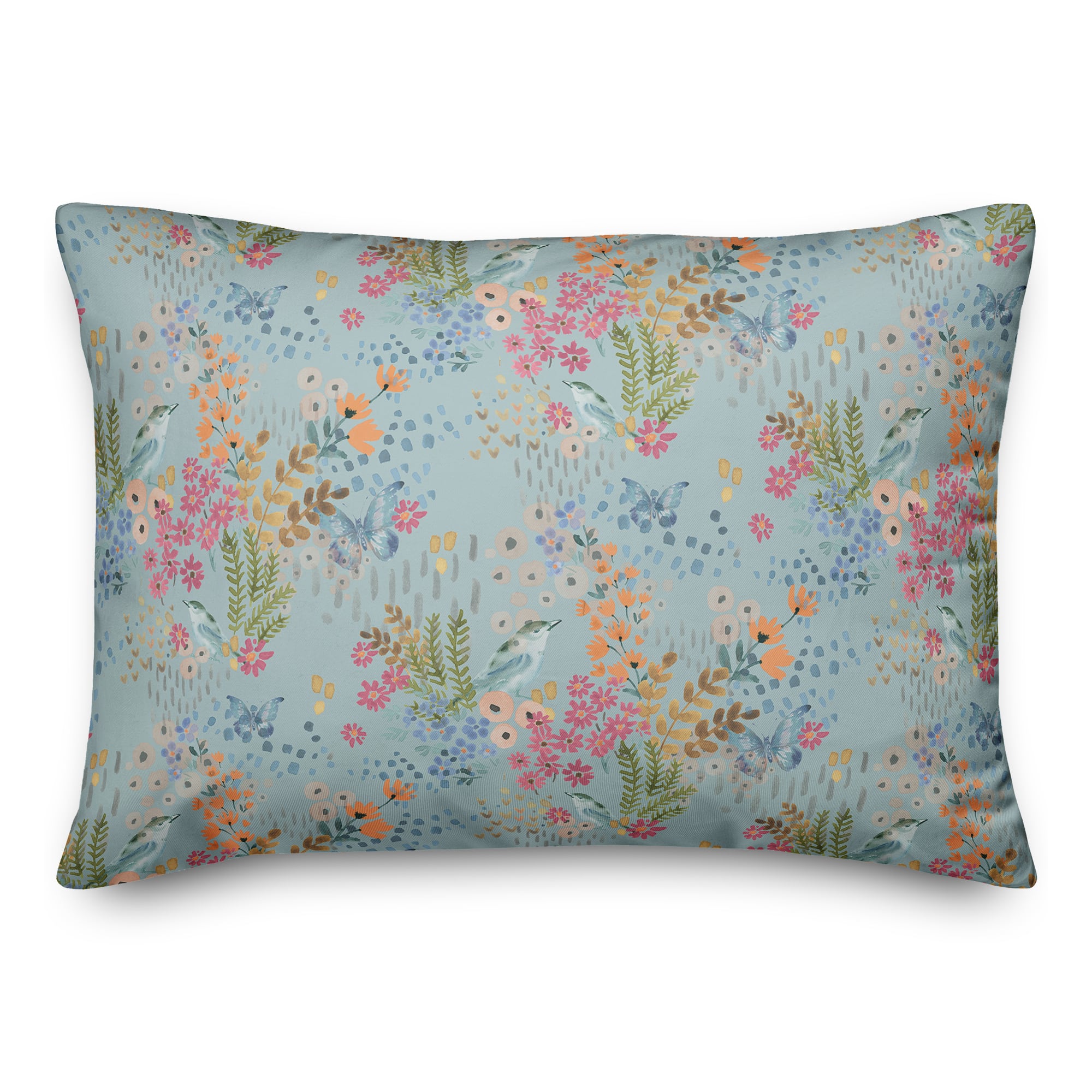 Butterfly Bird Floral Lumbar Throw Pillow