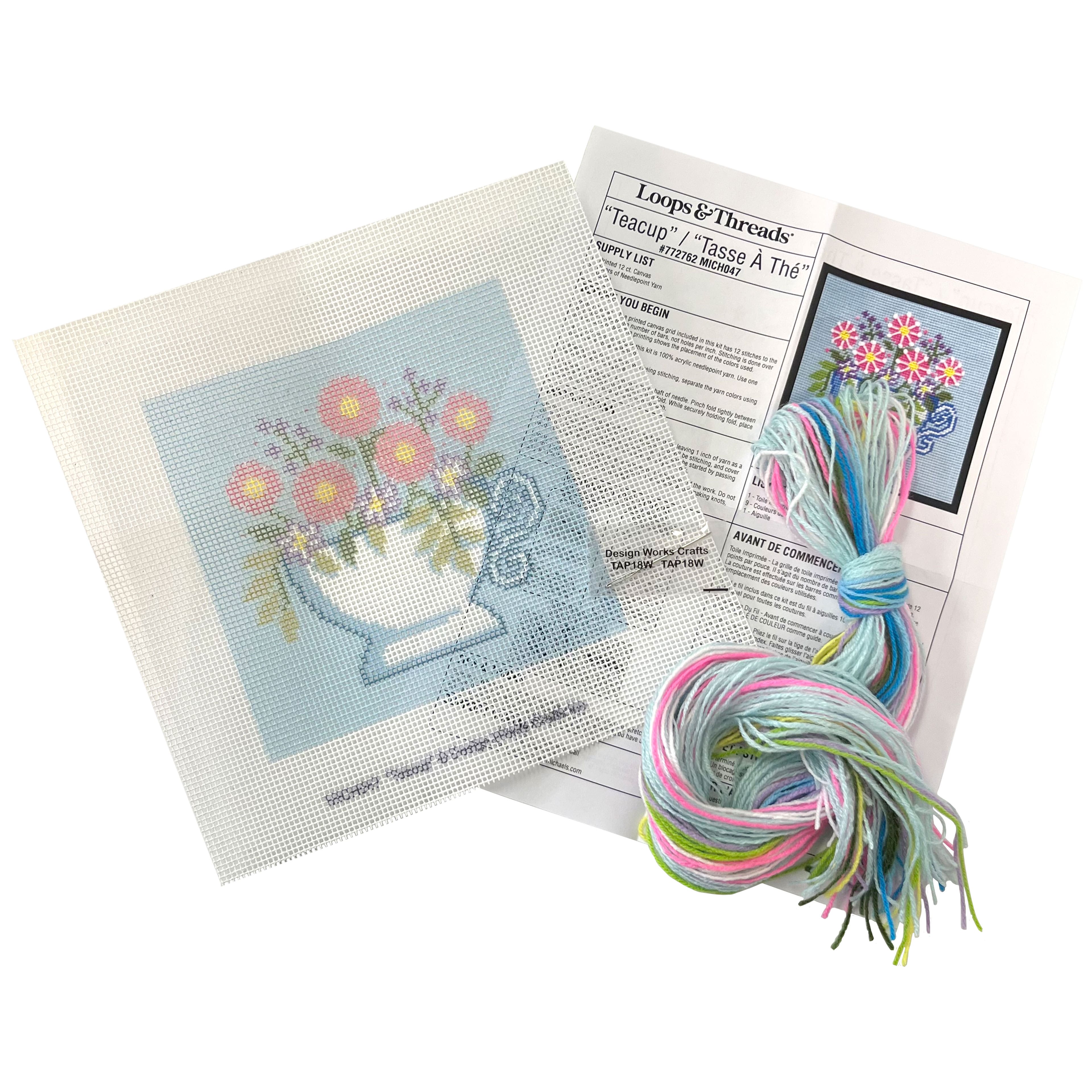 6" x 6" Floral Teacup Needlepoint Kit by Loops & Threads®