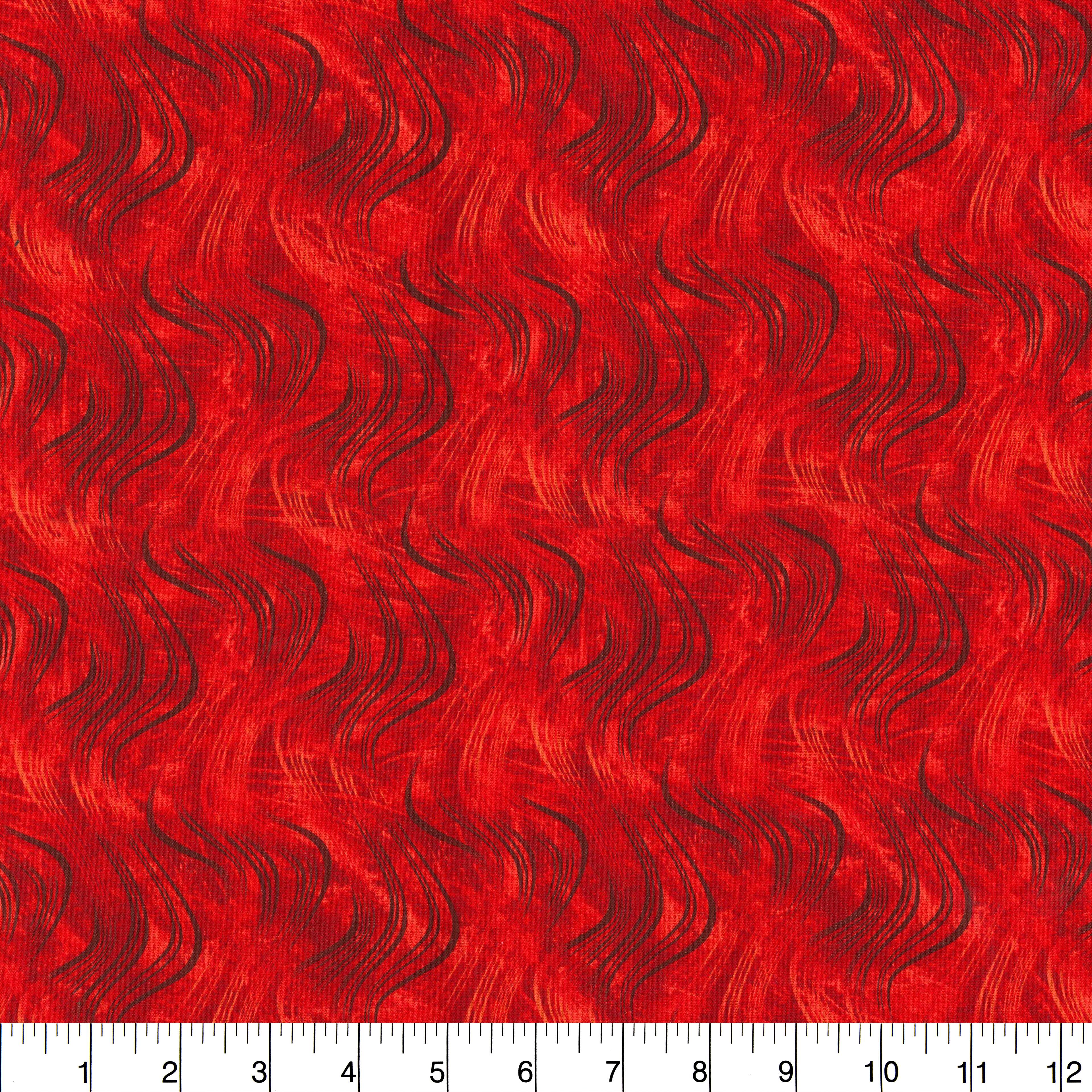 Fabric Traditions Red Brush Waves Blender Cotton Fabric