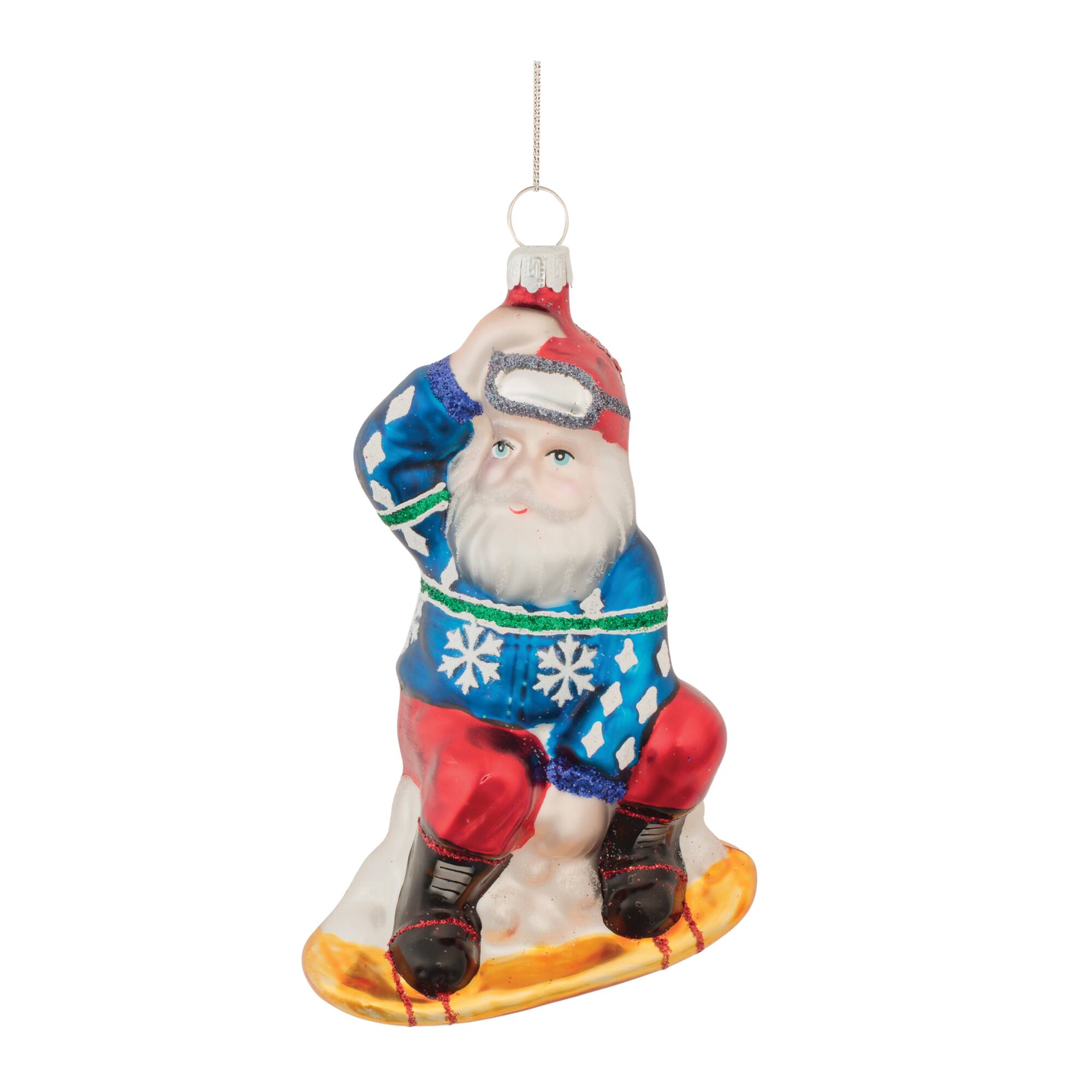 Red & Blue Glass Snowboarding Santa Christmas Ornaments, 6ct.