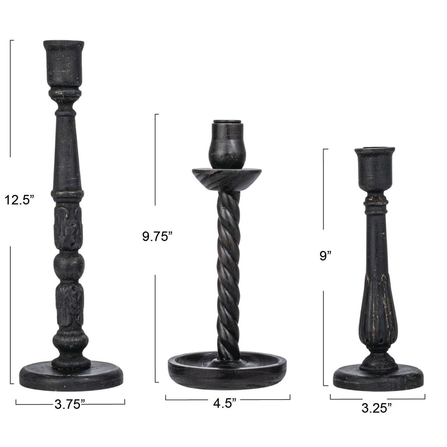 Hello Honey&#xAE; Round Black Wood Taper Candle Holder Set