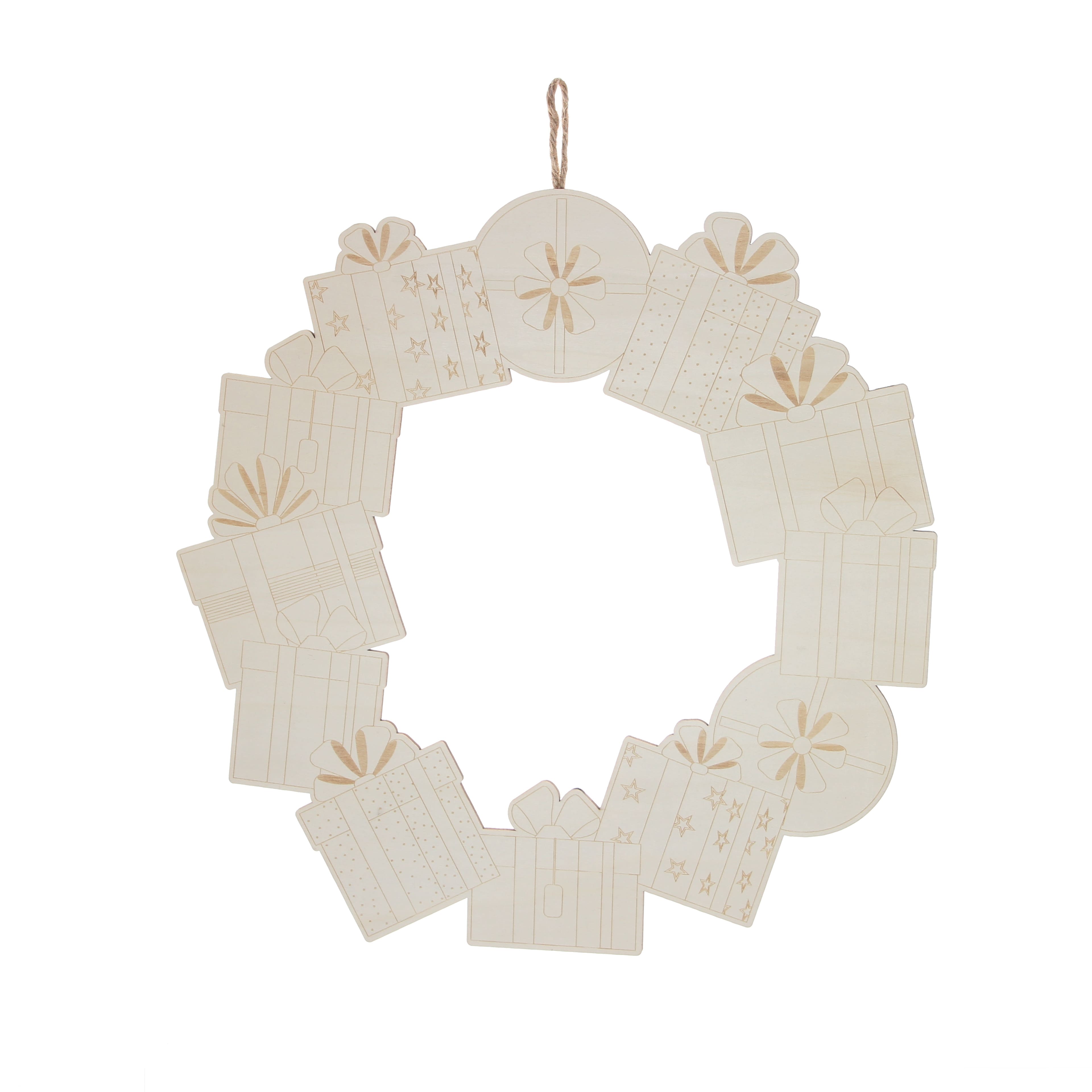 15.5&#x22; Unfinished Wood Presents Wreath by Make Market&#xAE;