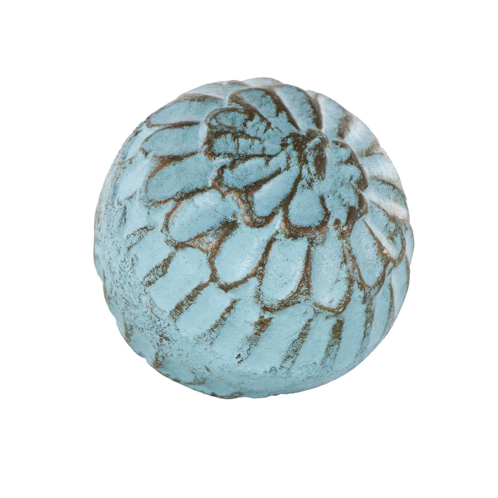 4" Blue Paper Mache Carved Decorative Ball Orbs Set