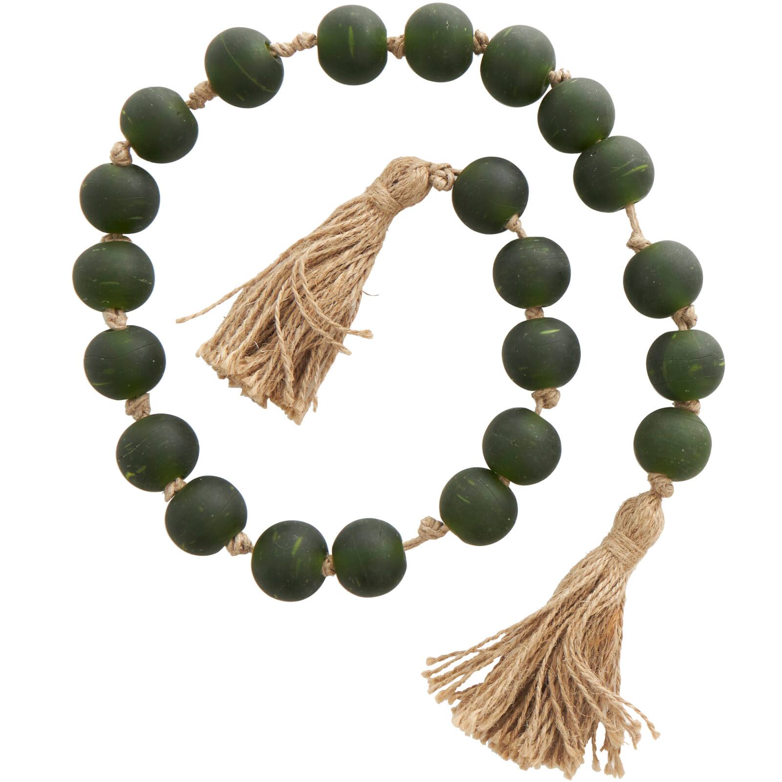 45" Handmade Round Frosted Glass Bead Garland with Tassels & Knotted Jute