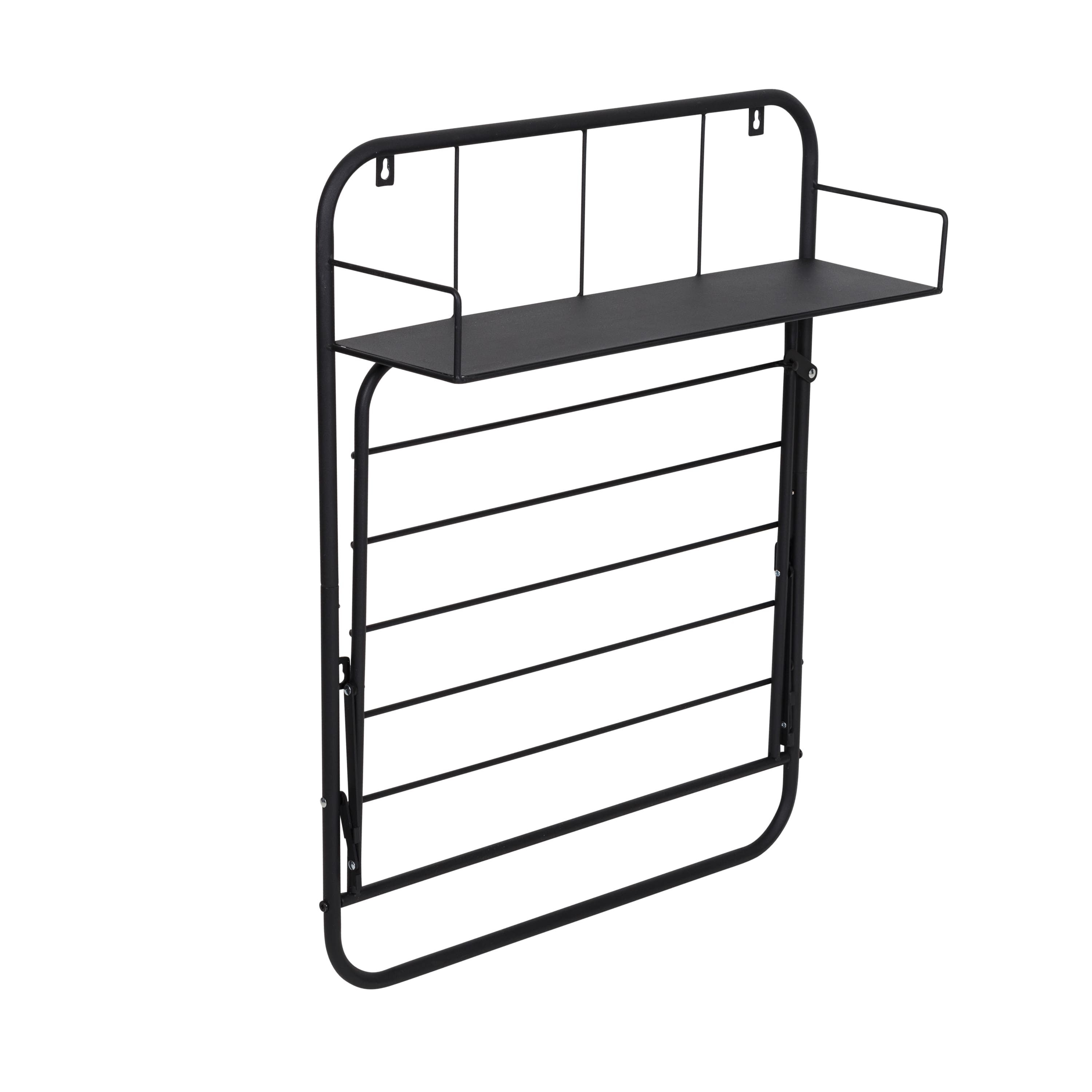 Honey Can Do Black Collapsible Wall-Mounted Clothes Drying Rack with Shelf