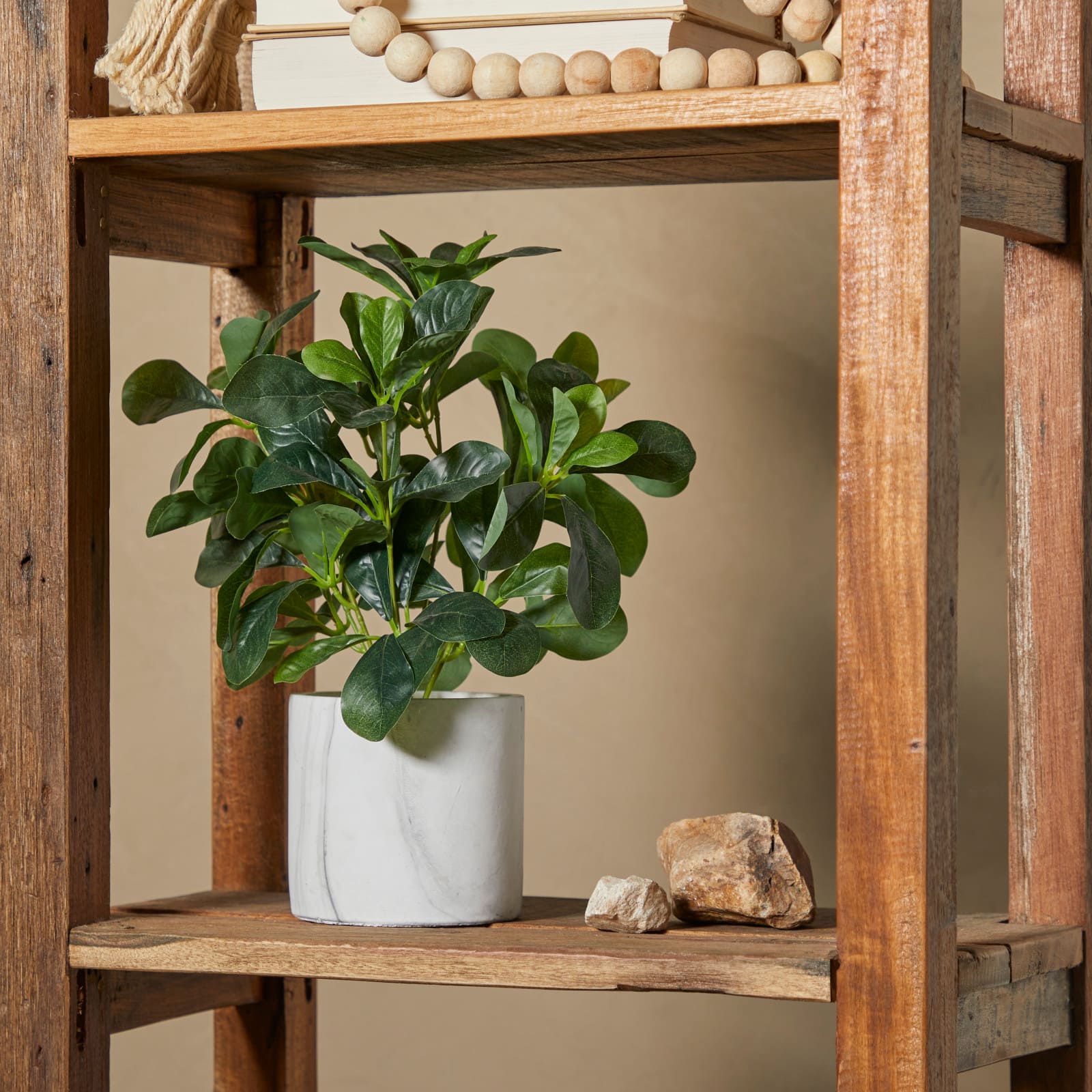 14" Green Eucalyptus Faux Foliage Artificial Plant with White Marble Pot