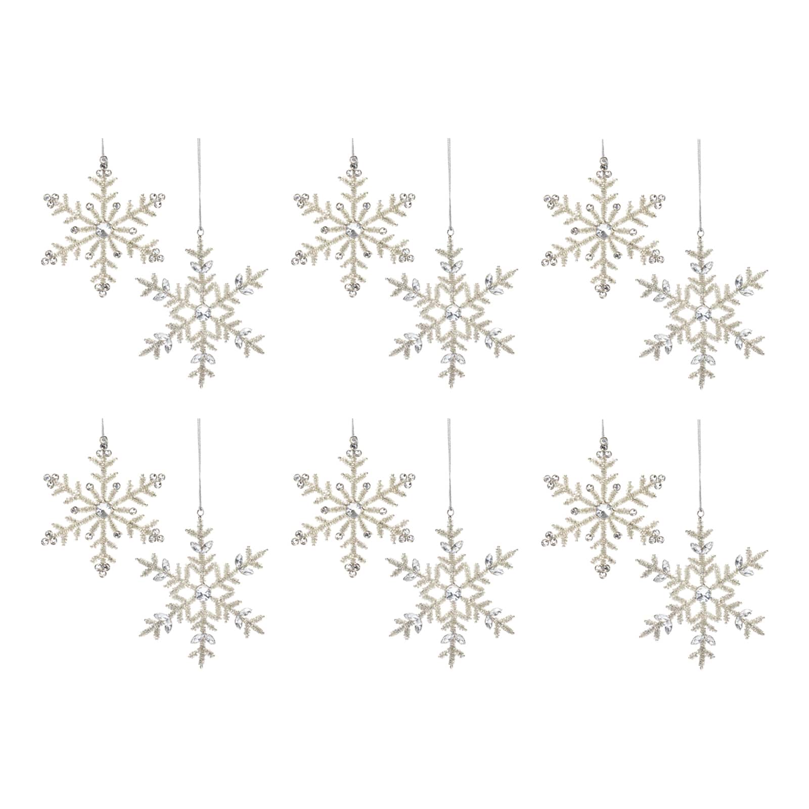 Silver Jeweled Metal Snowflake Ornament Set