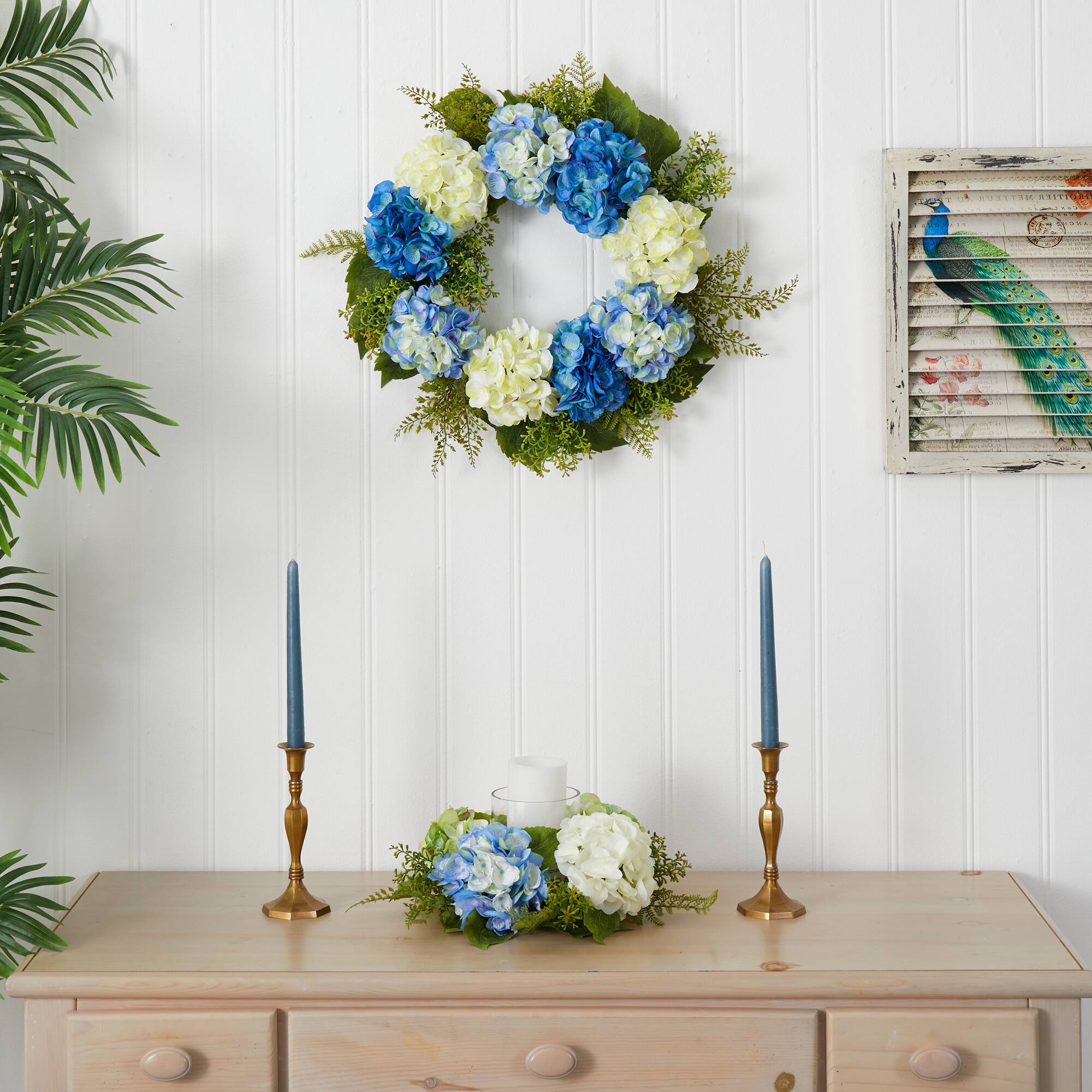 24” Blue & White Hydrangea Wreath