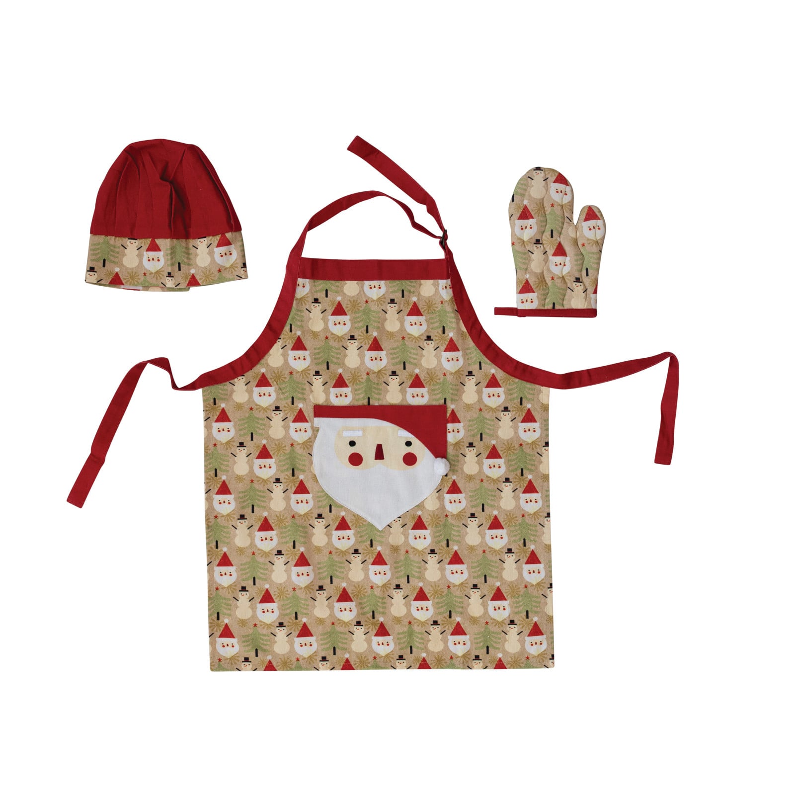 24&#x22; Santa Kids Apron with Chef&#x27;s Hat &#x26; Oven Mitt