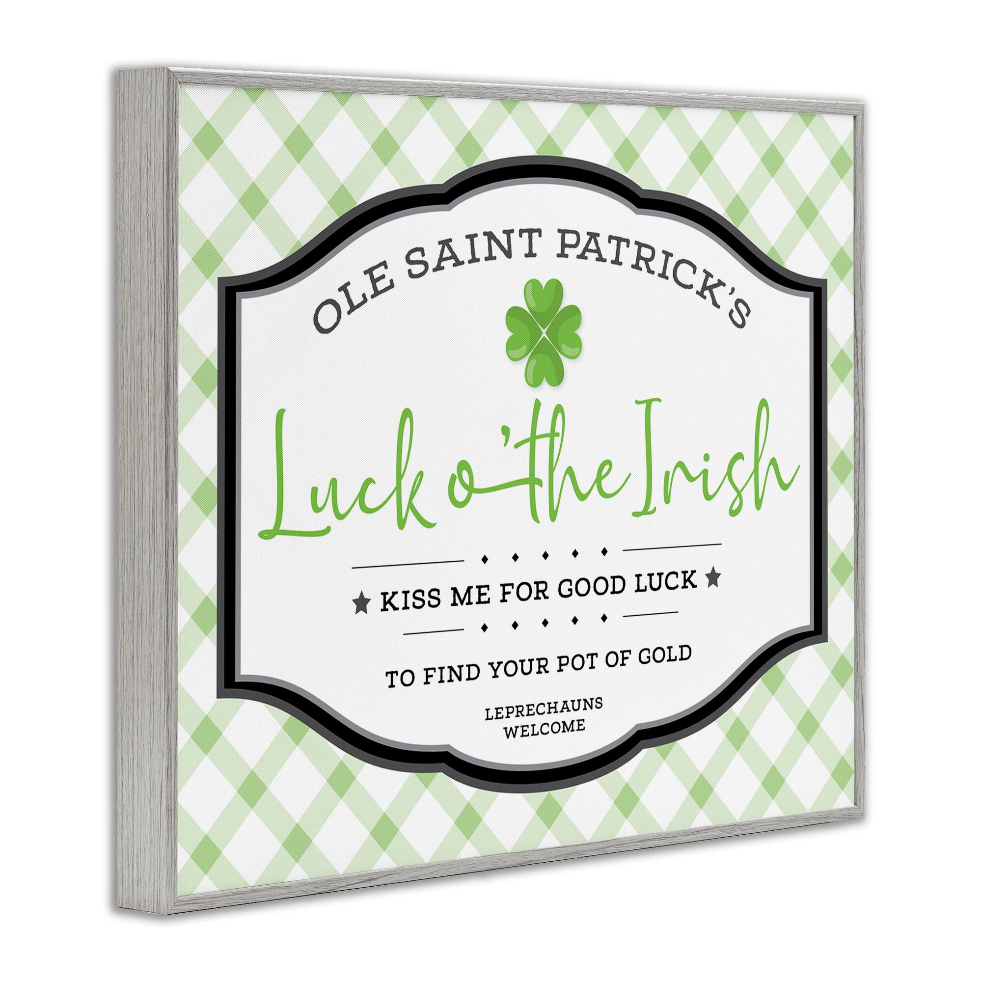 Stupell Industries Saint Patrick's Luck o'the Irish Sign Green Plaid Framed Giclee Art
