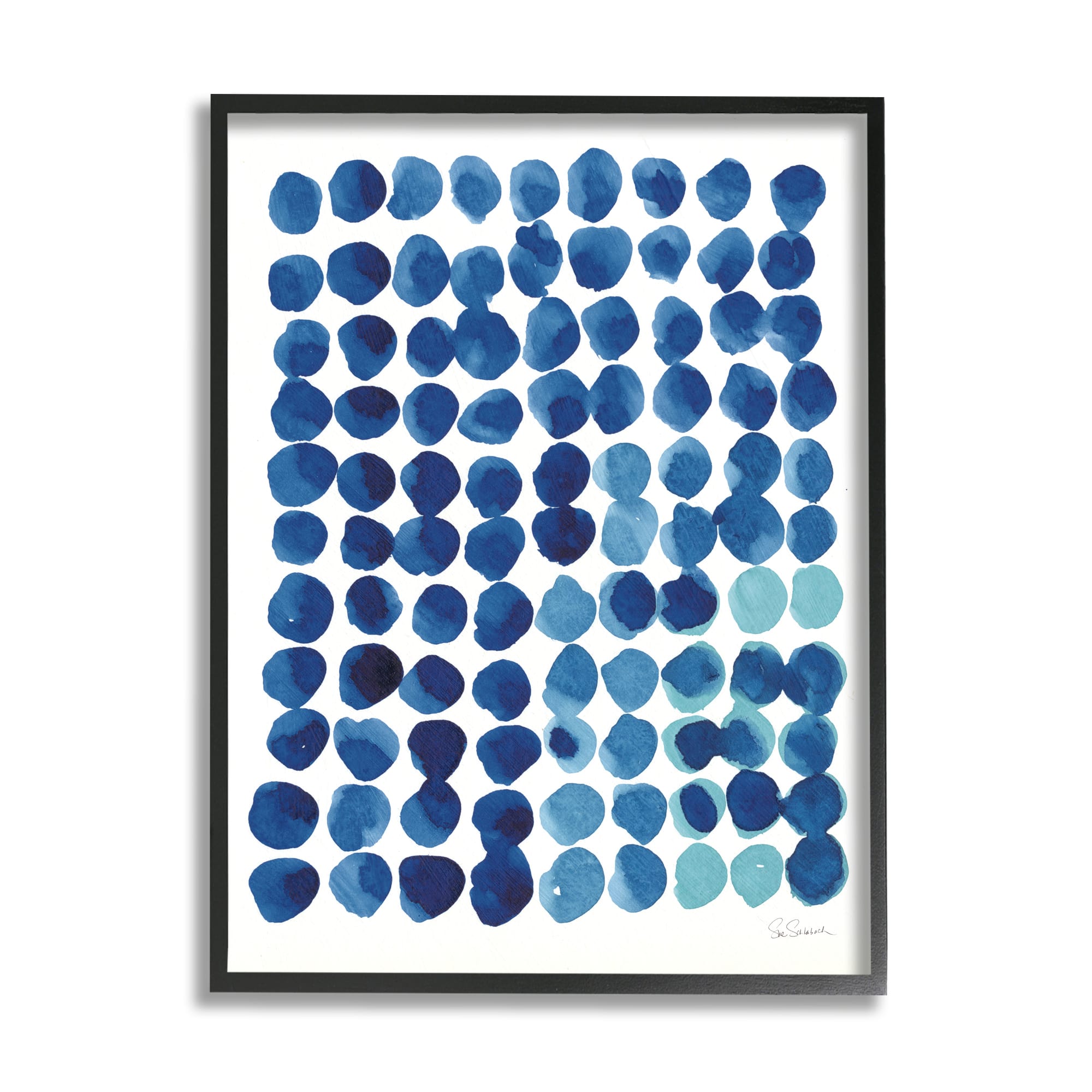 Stupell Industries Blue Polka Dot Pattern Circle Shape Grid Watercolor Framed Wall Art