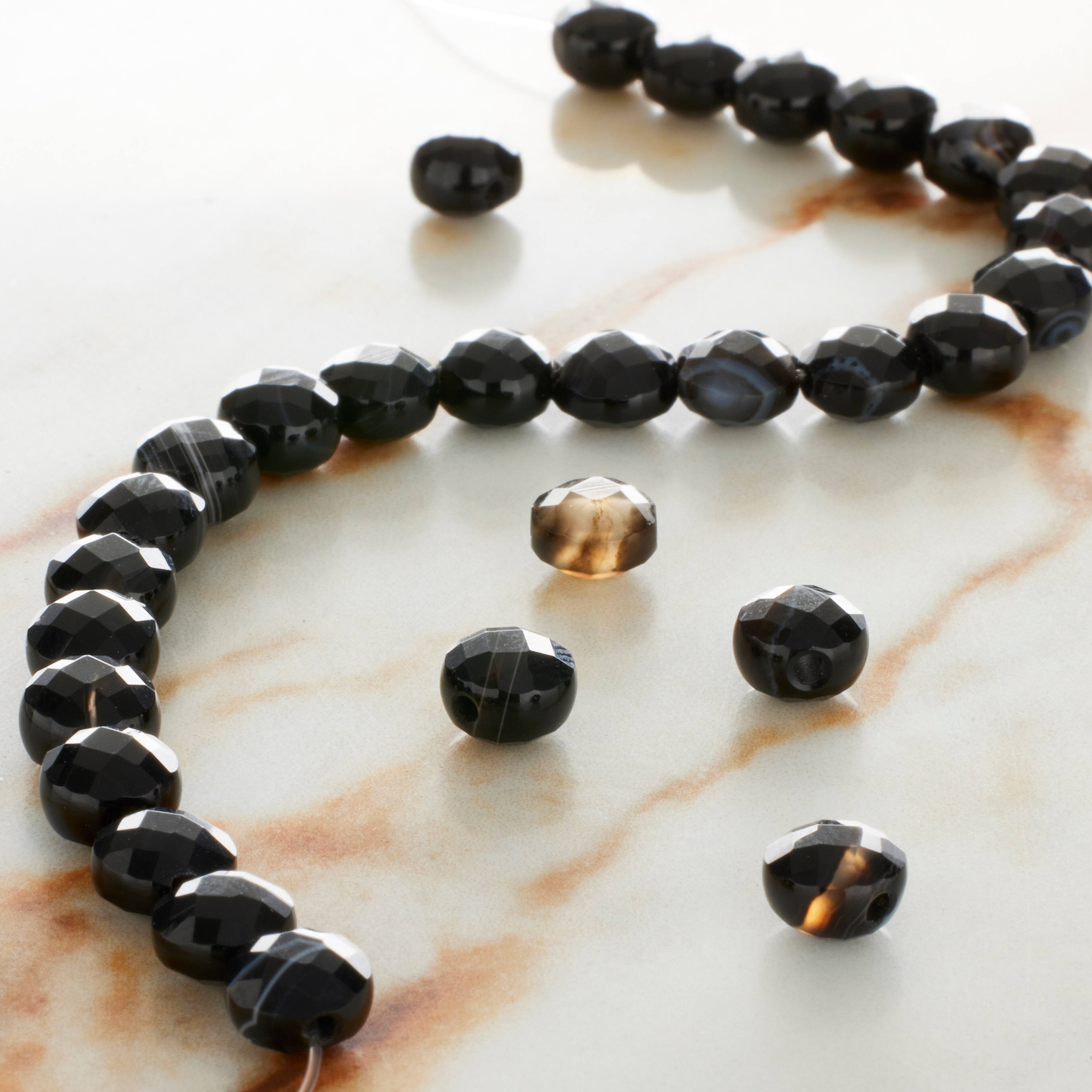 Black Faceted Agate Round Coin Beads by Bead Landing