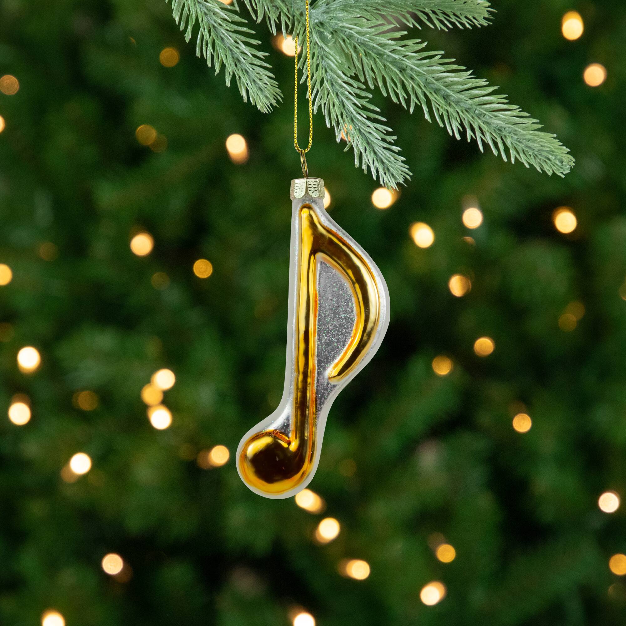 Gold & White Sixteenth Note Music Symbol Glass Ornament