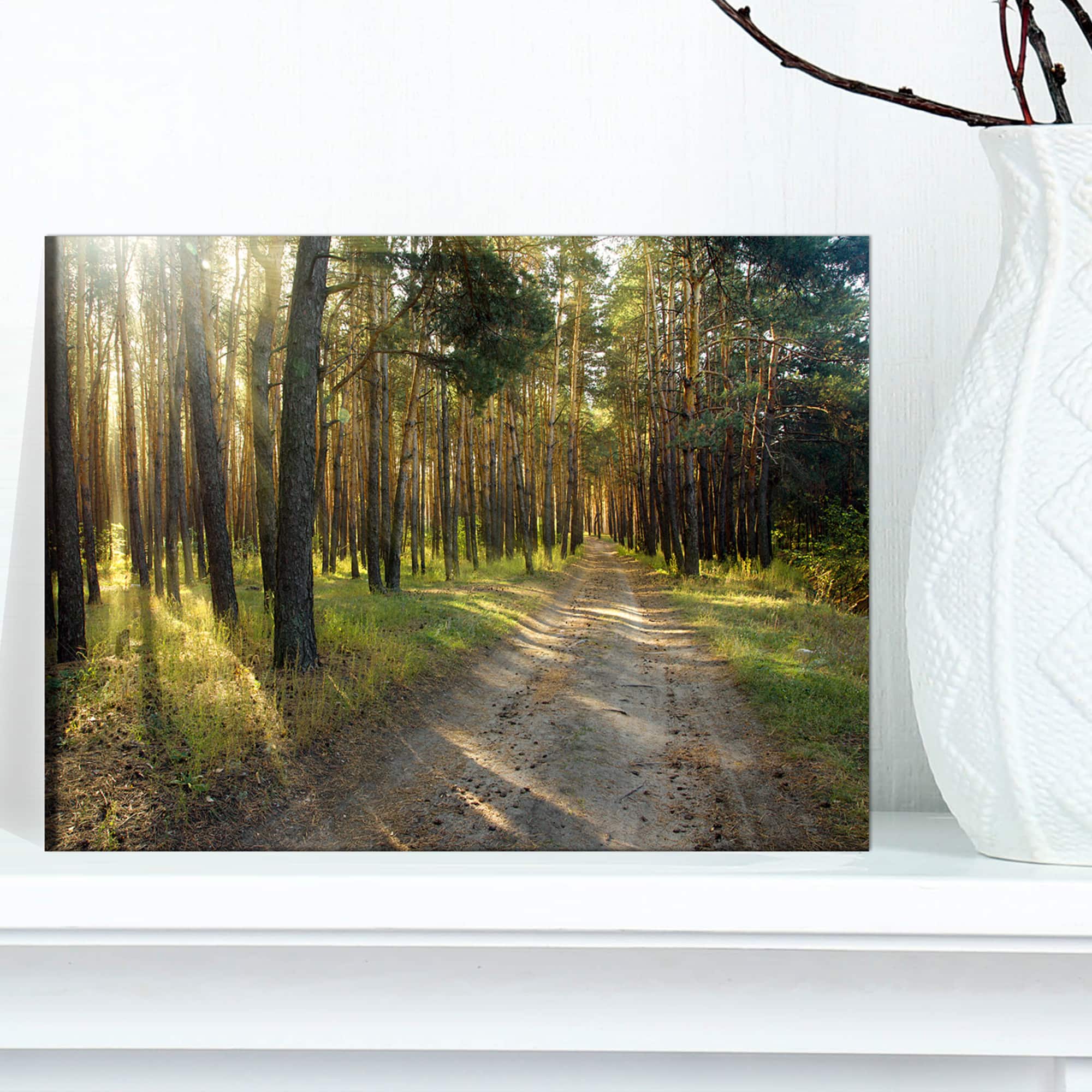Designart - Road Through Green Pine Forest - Landscape Photography Canvas Print