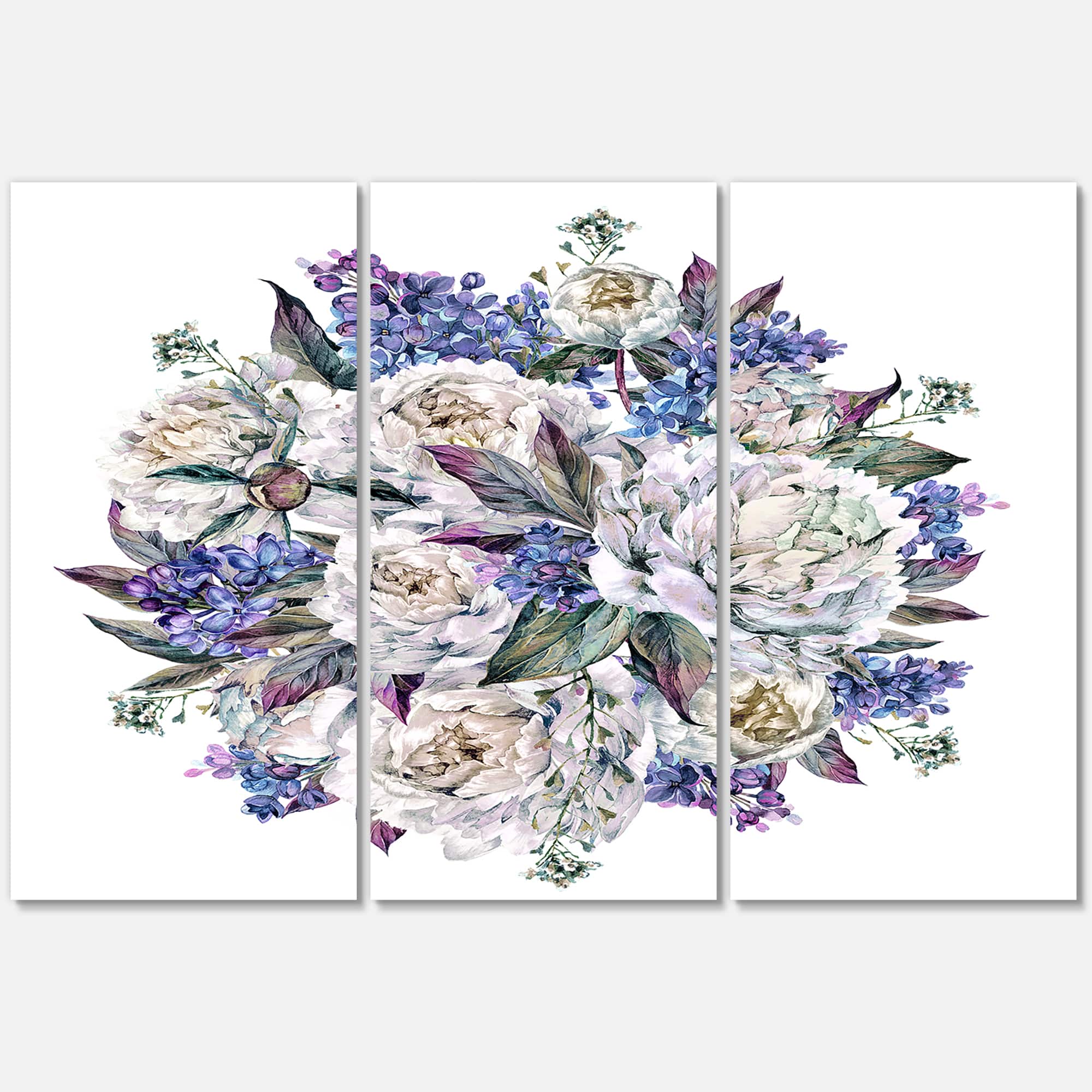 Designart - Bouquet Peonies In White and Blue - Traditional Canvas Wall Art Print