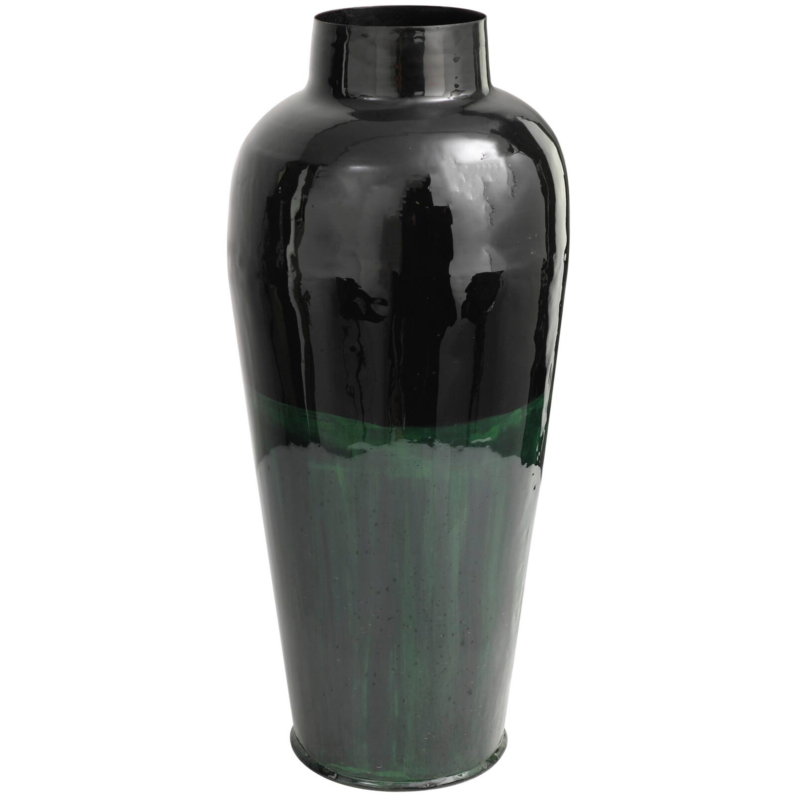 Green Metal Colorblock Vase with Paint Streak Design
