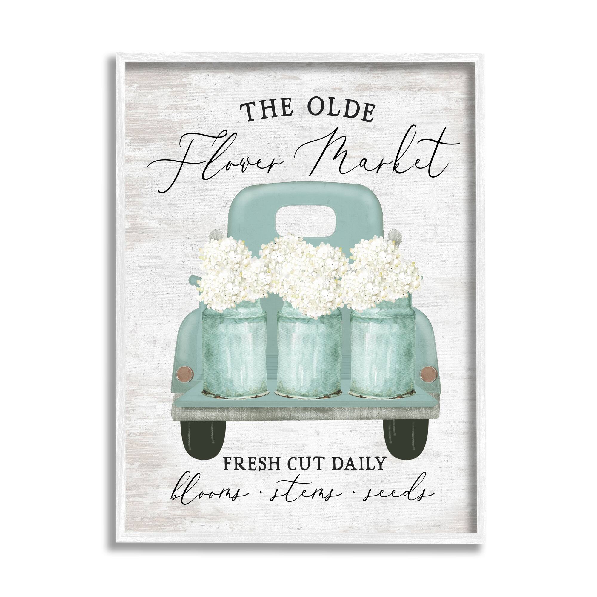 Stupell Industries Olde Farmer Market Vintage Turquoise Truck White Florals Framed Wall Art