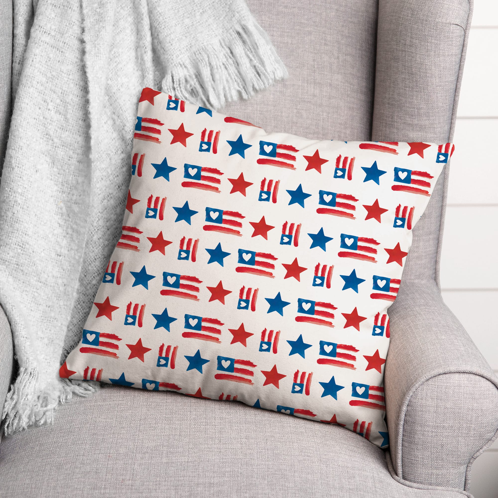 Flags & Stars Pattern Throw Pillow