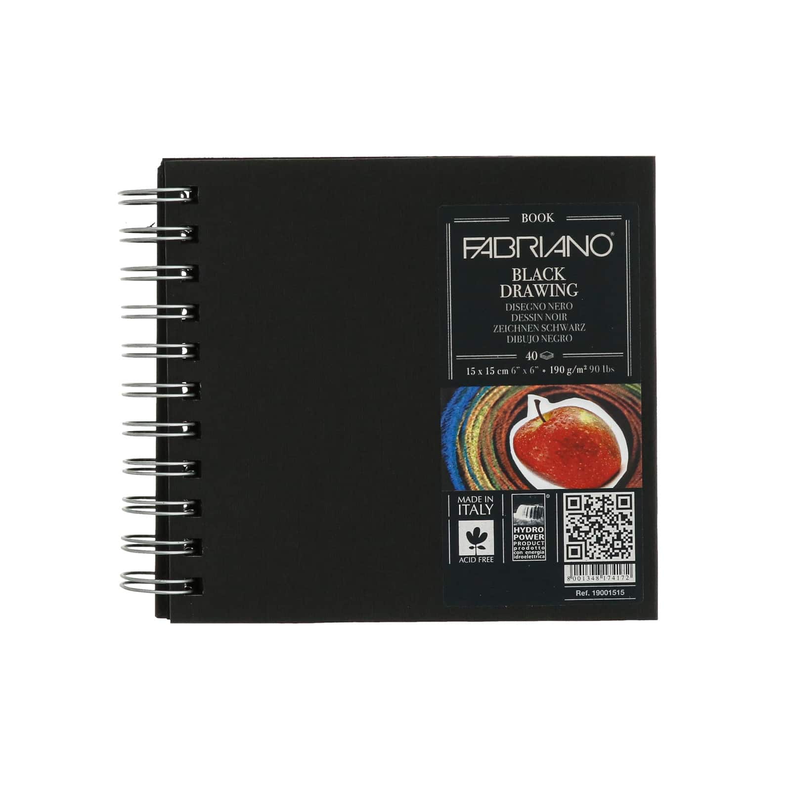 Fabriano Square Spiral Bound Drawing Book, 5.9 x 5.9 - Black
