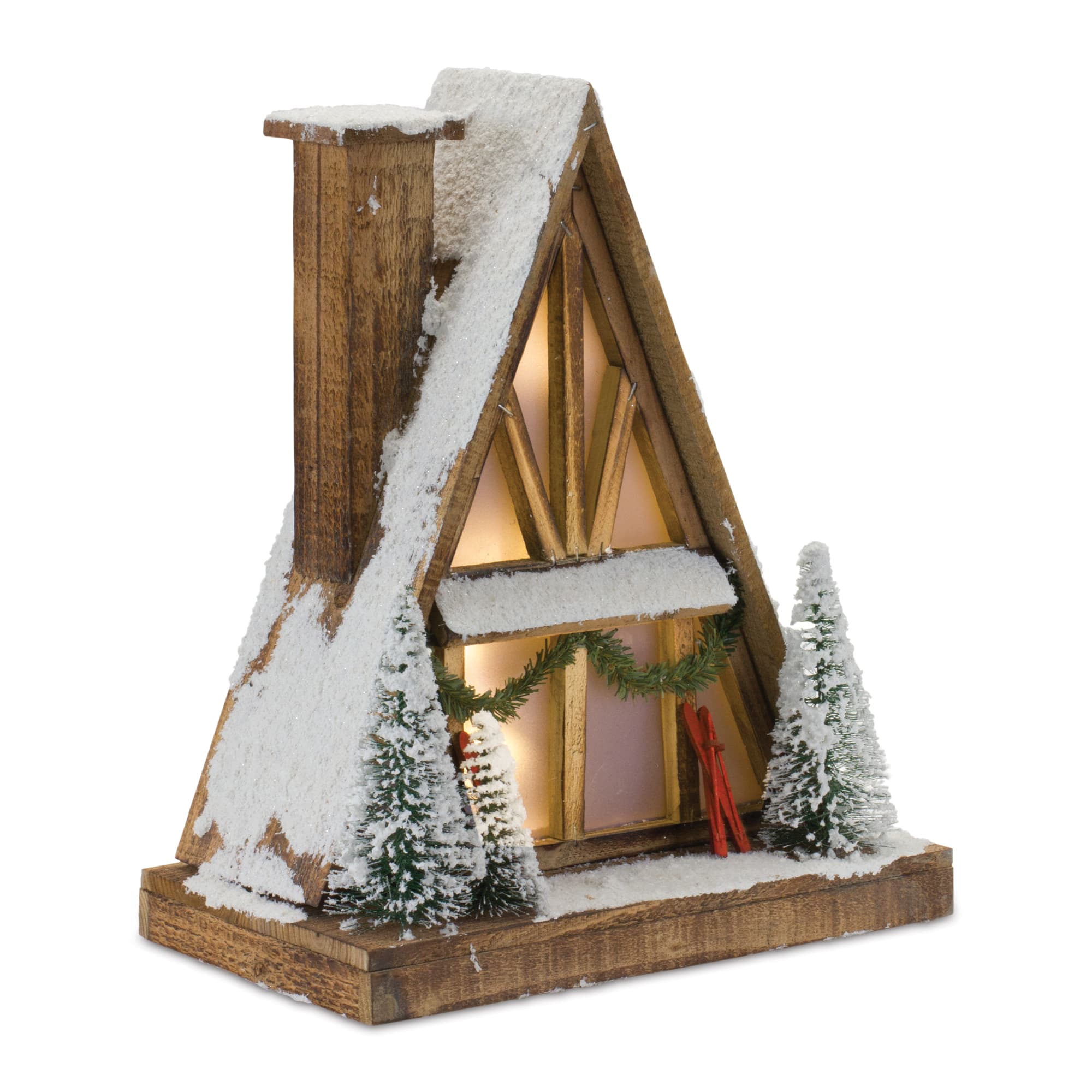 16.5&#x22; Vintage A-Frame Ski Lodge Lighted Tabletop Town D&#xE9;cor