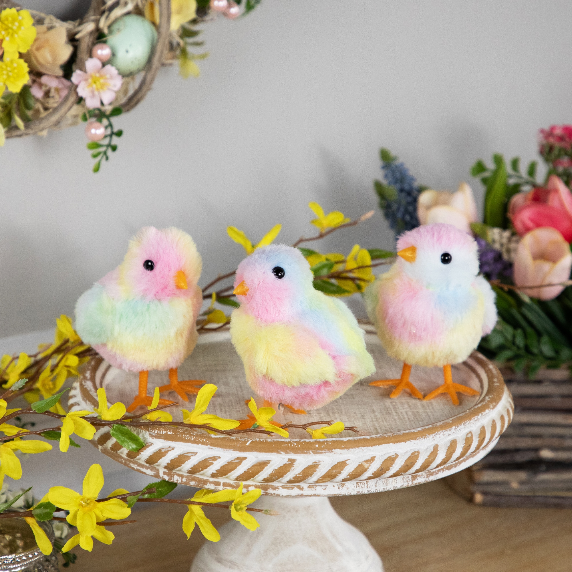 4.5" Plush Tie Dye Easter Chick Figurines, 3ct.