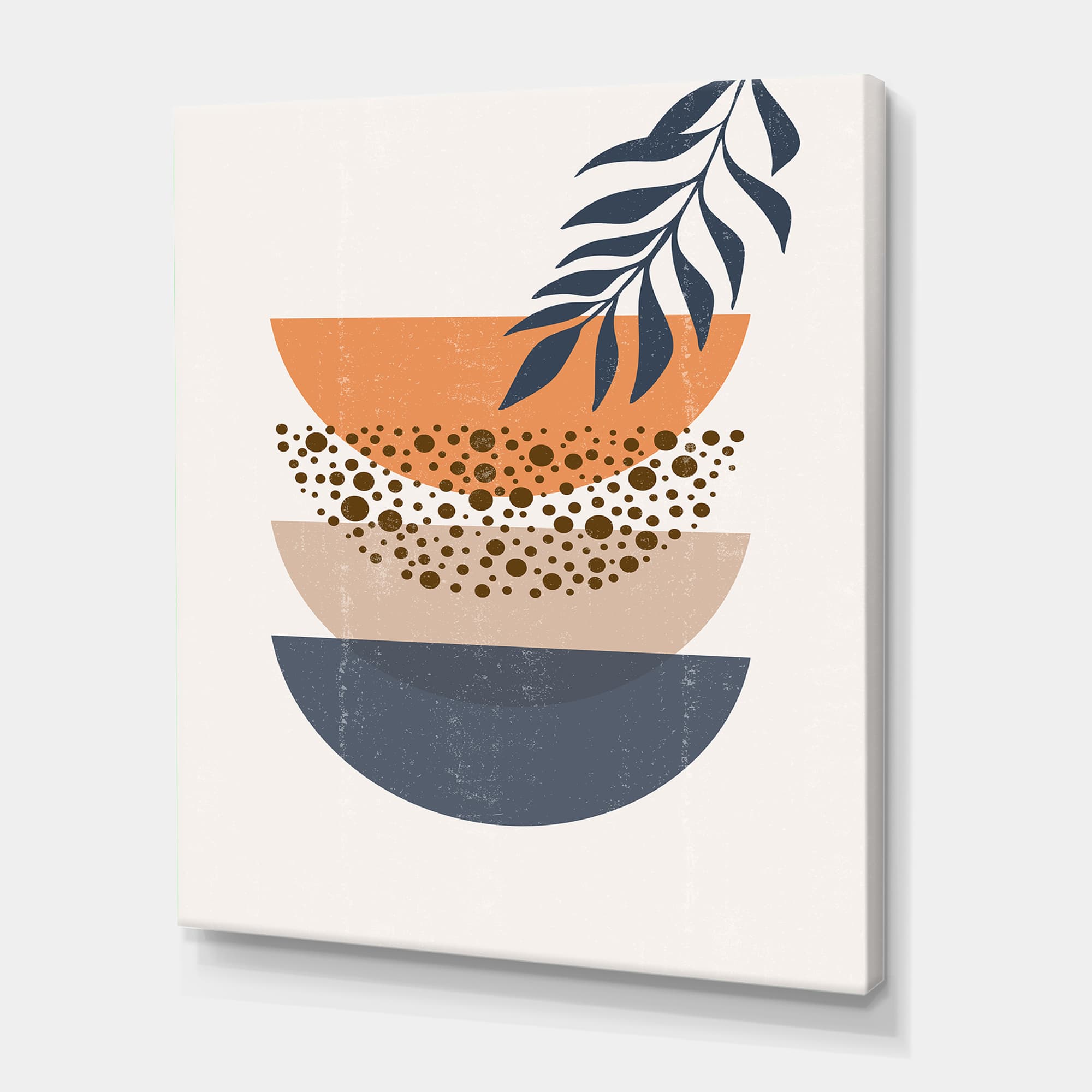 Designart - Abstract Geometrical Sun and Moon With Leaf IV - Modern Canvas Wall Art Print