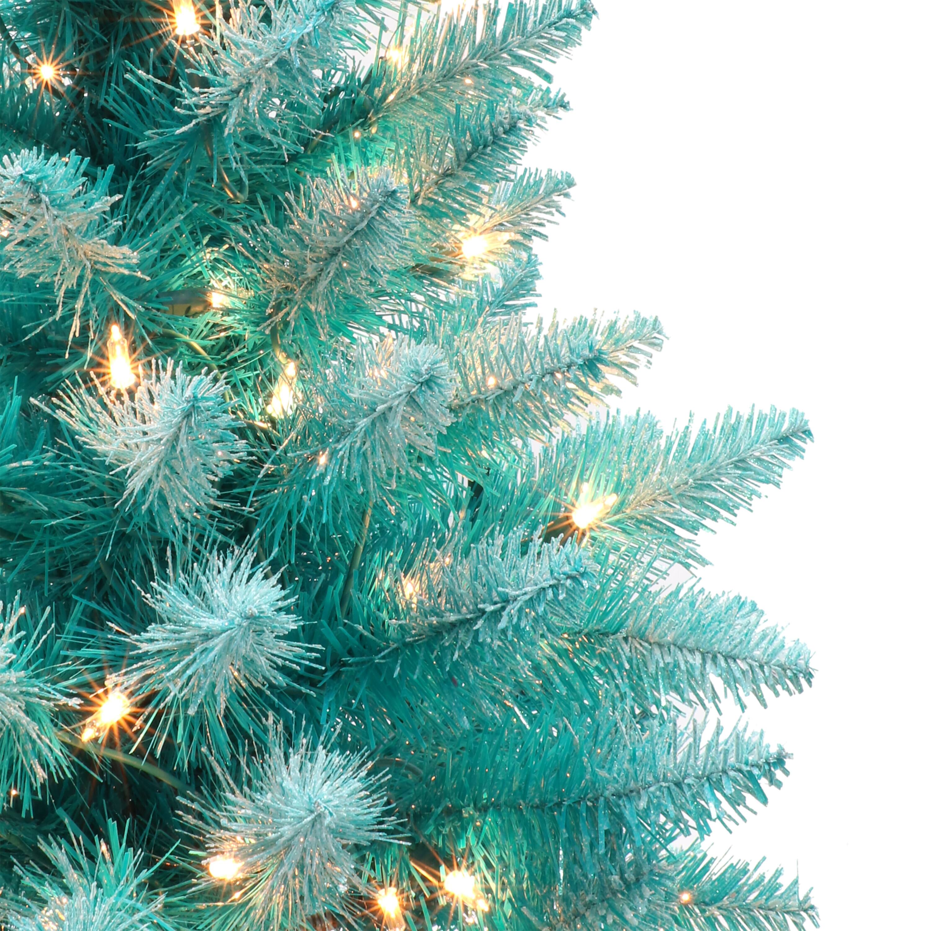 6 Pack: 3ft. Pre-Lit Fashion Teal Artificial Christmas Tree in Burlap Base, Clear Lights