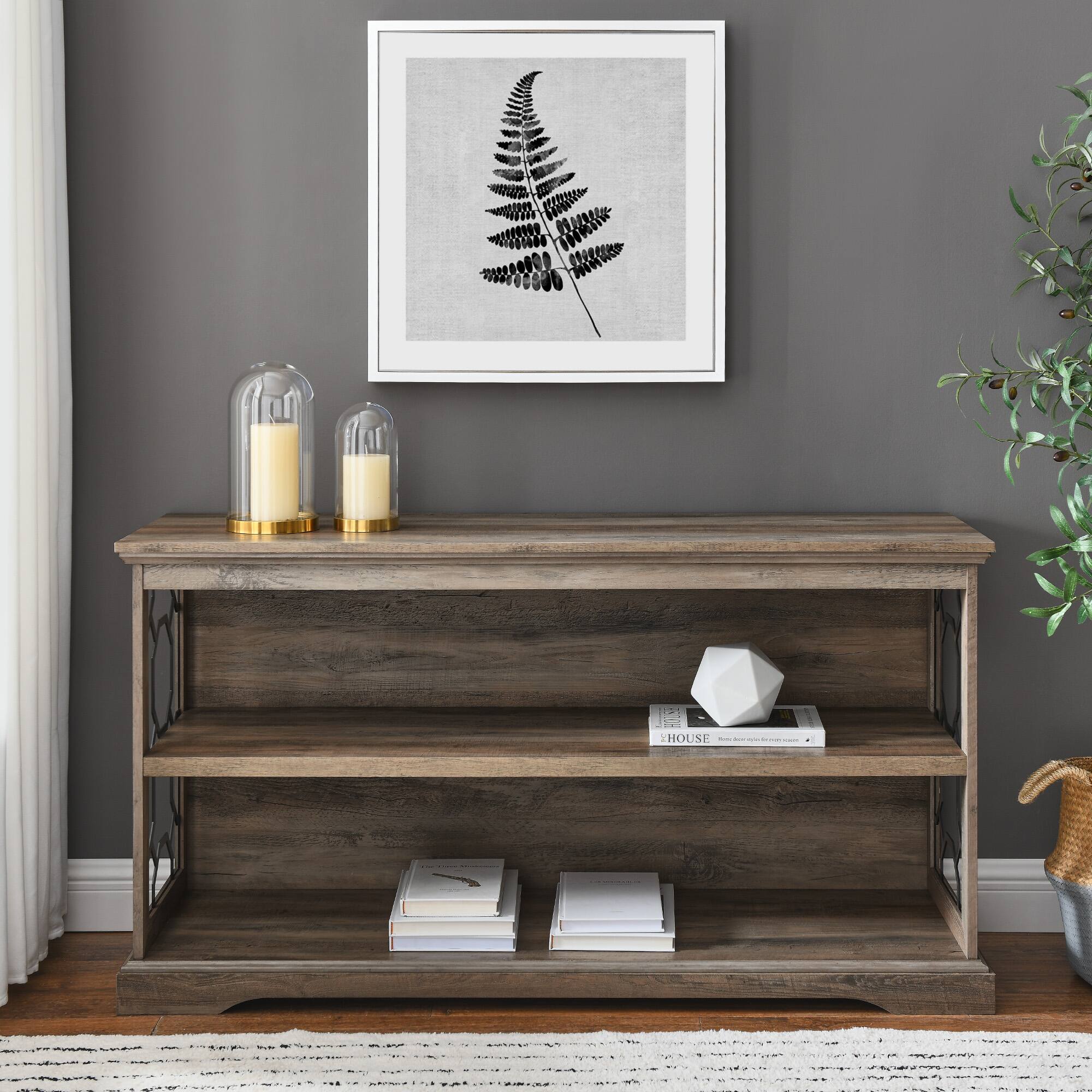 Walker Edison Gray Wash Lateral Bookshelf with Decorative Metal Sides