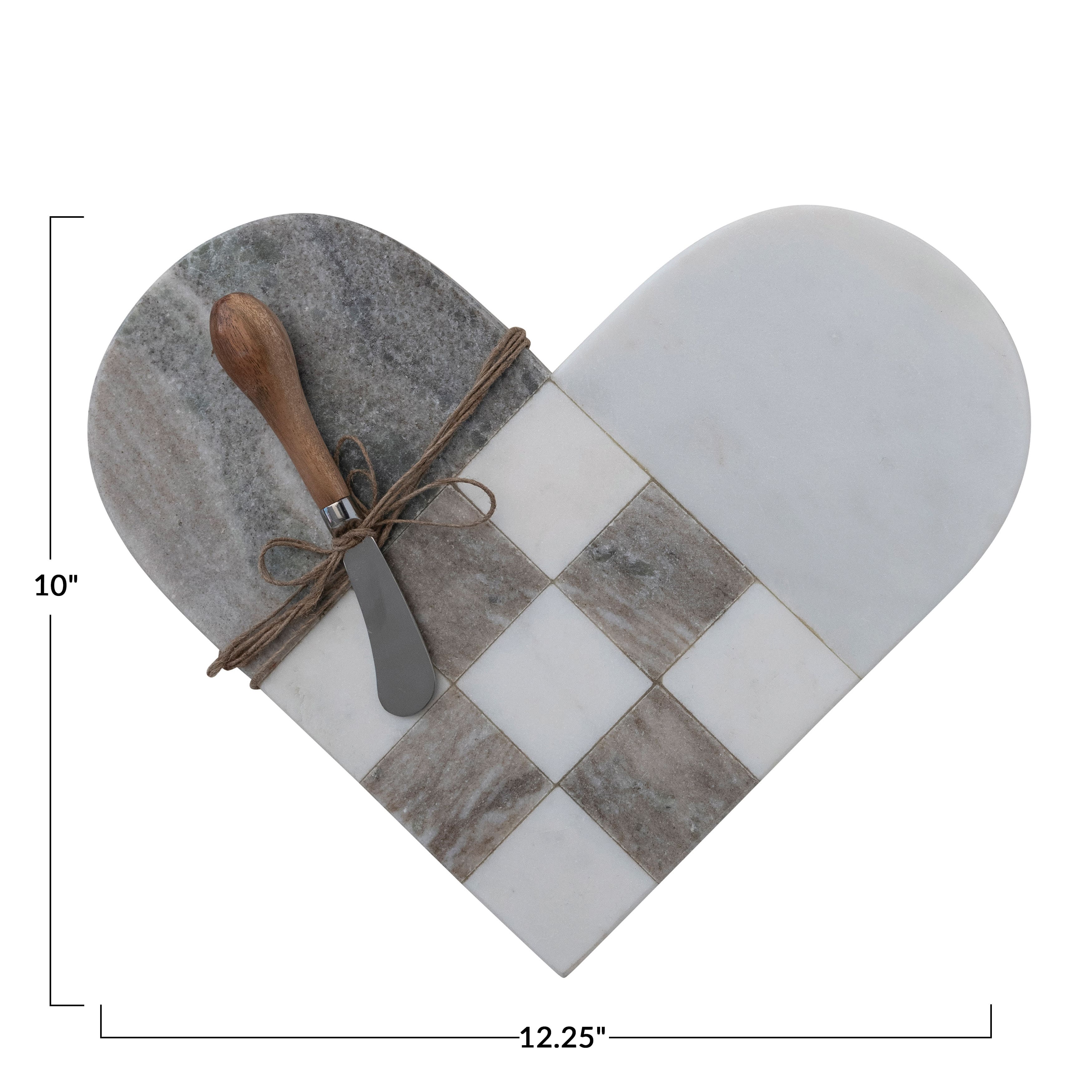 Hello Honey&#xAE; White &#x26; Gray Marble Heart Shaped Charcuterie Board with Canap&#xE9; Knife