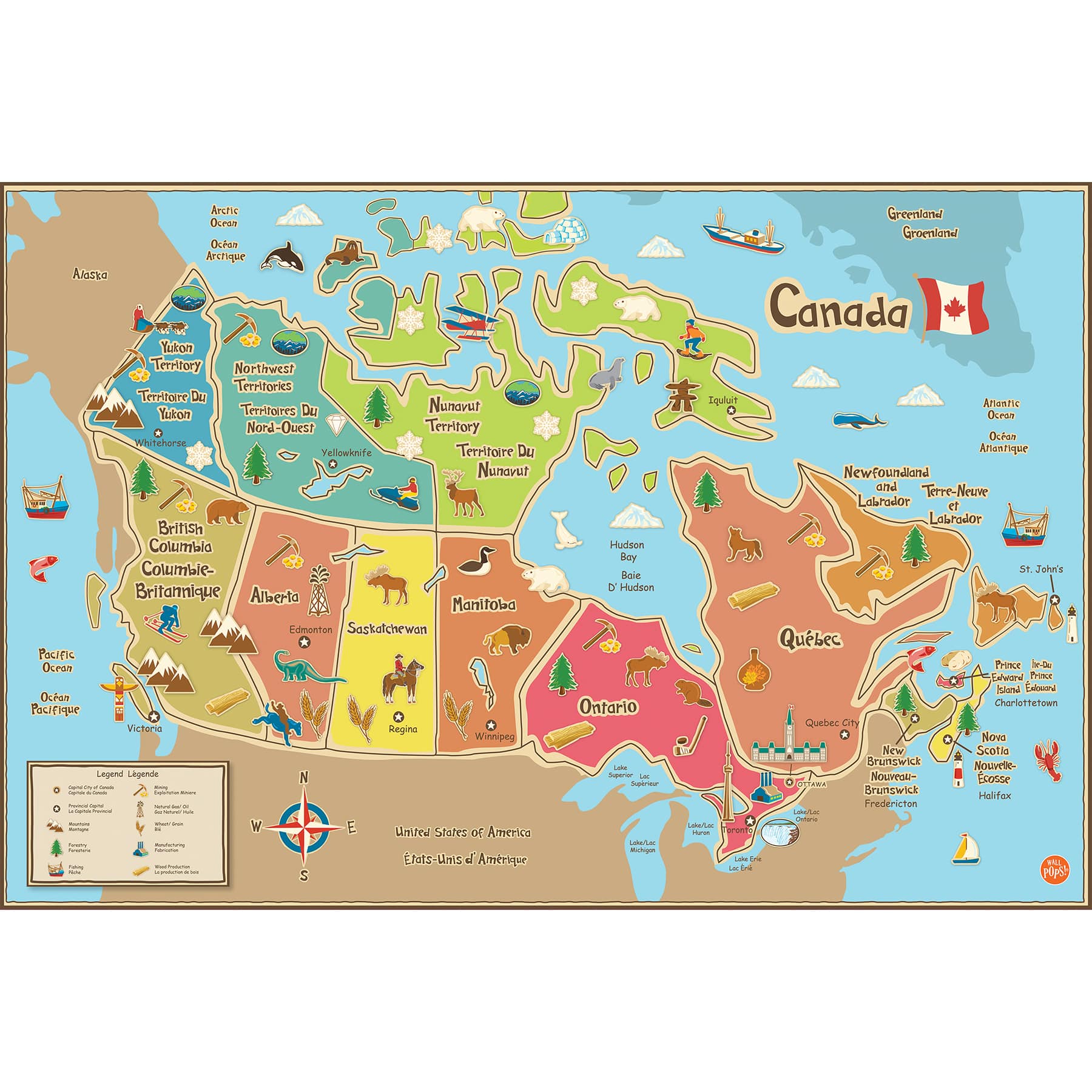 Wallpops Kids Canada Dry Erase Map Decal