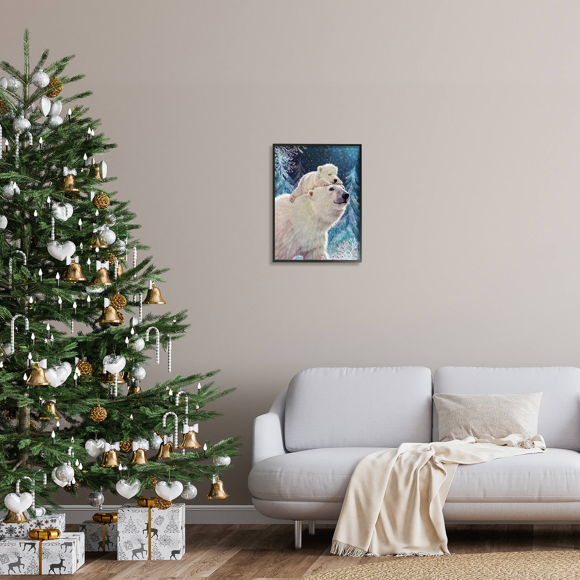 Stupell Industries Polar Bear &#x26; Cub Winter Scene Framed Giclee Art