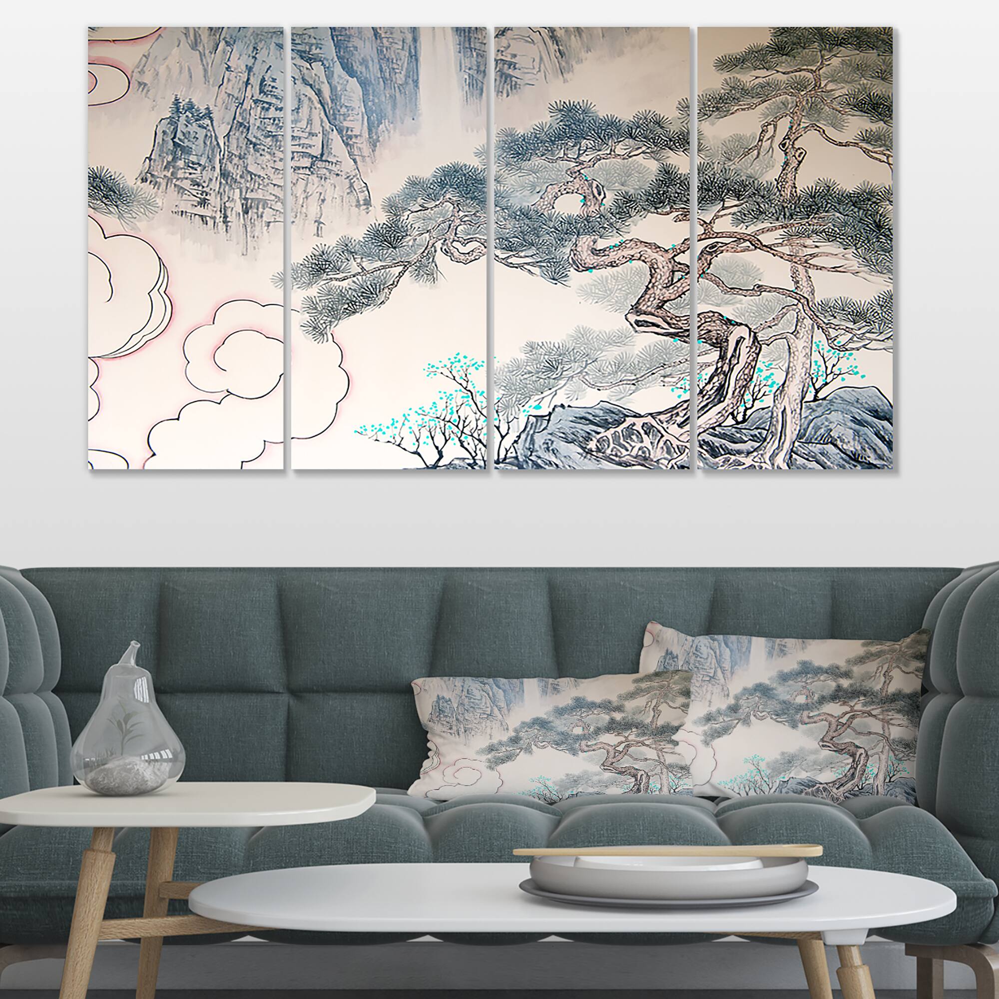Designart - Chinese Blue Tree Art - Floral Painting Canvas
