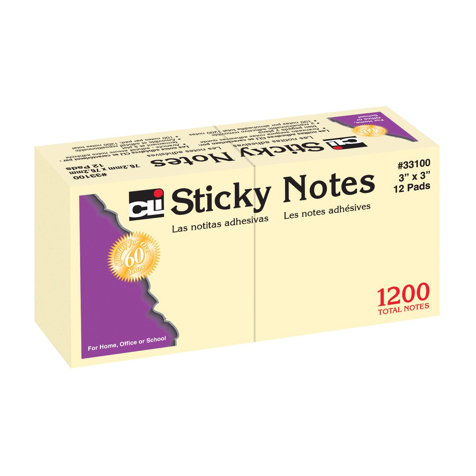 Charles Leonard 3" x 3" Yellow Sticky Notes, 36 Pads of 100 Sheets