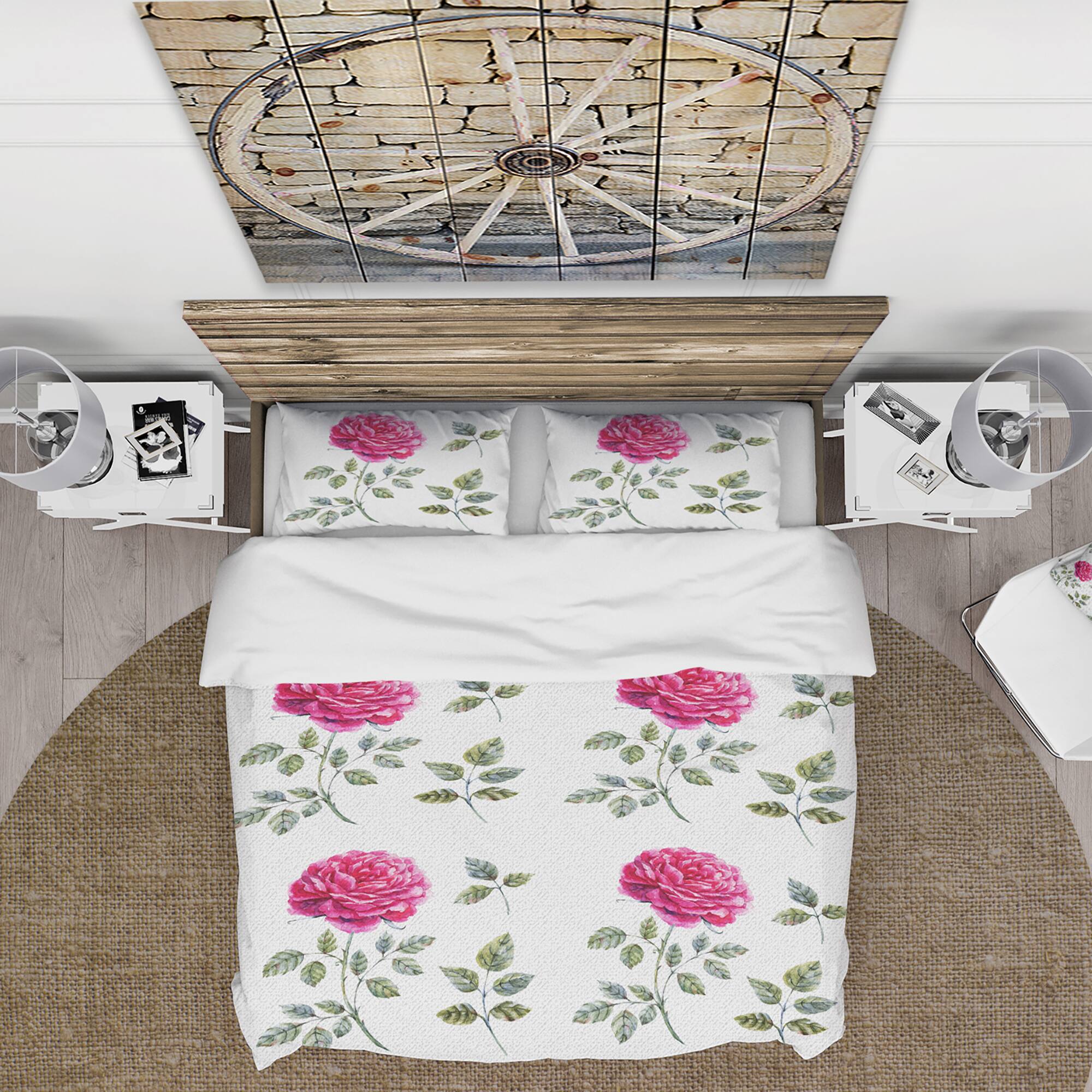 Designart &#x27;Beautiful Red Rose&#x27; Cabin &#x26; Lodge Bedding Set - Duvet Cover &#x26; Shams