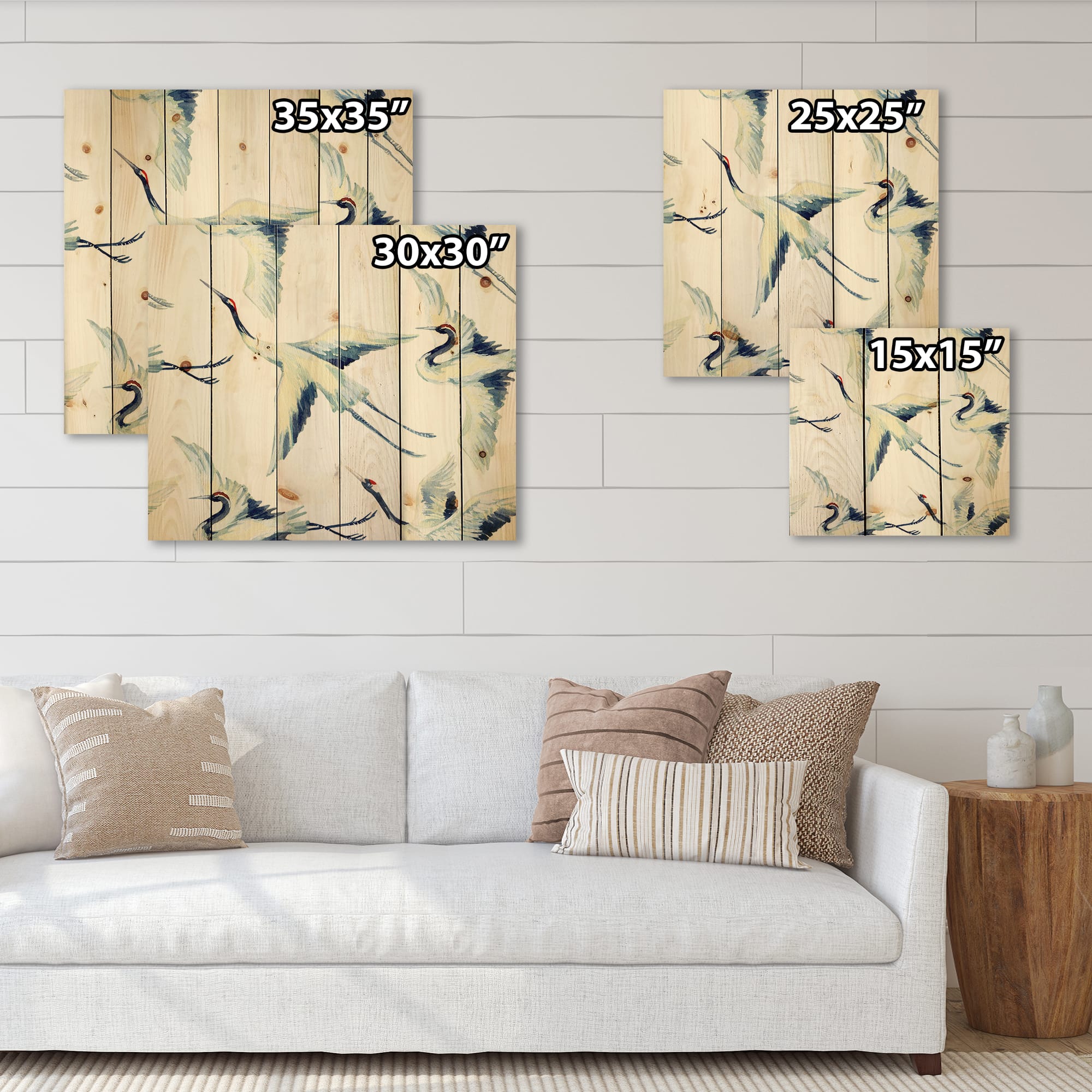Designart - Asian Crane Bird - Traditional Print on Natural Pine Wood