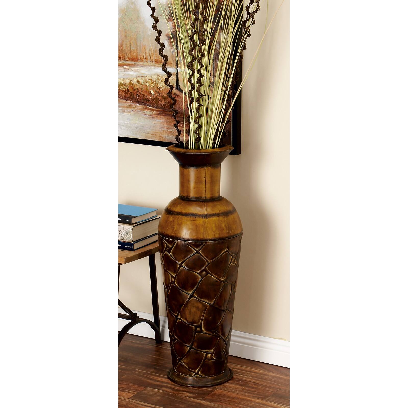 Set of 3 Brown Metal Rustic Vase, 50", 35", 26"