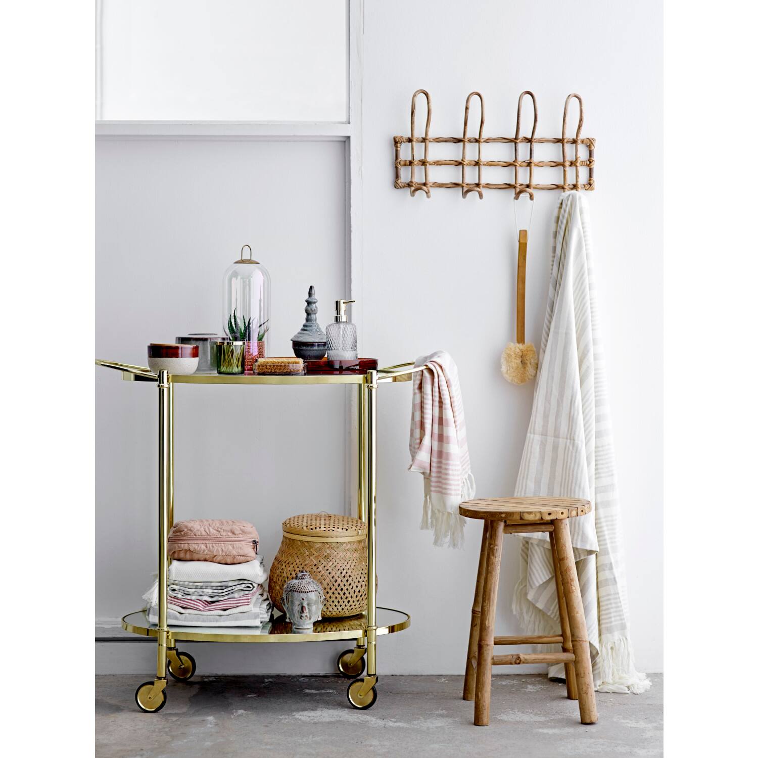 Hello Honey&#xAE; Beige Rattan Wall Hanger with 4 Hooks
