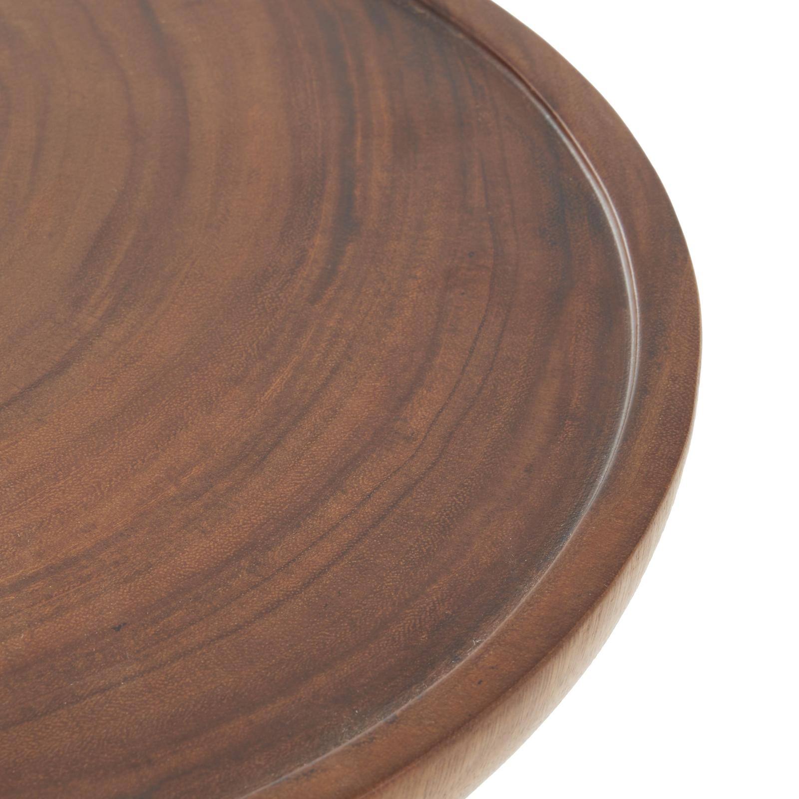 17.75" Brown Wood Handmade Accent Table with Cylinder Block Base