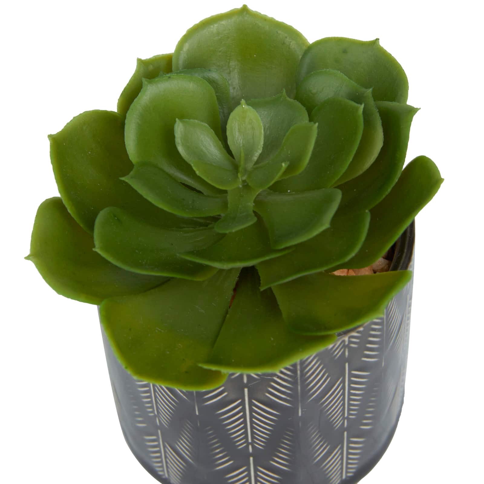Novogratz Green Faux Foliage Small Succulent Artificial Plant with Leaf Patterned Pot Set