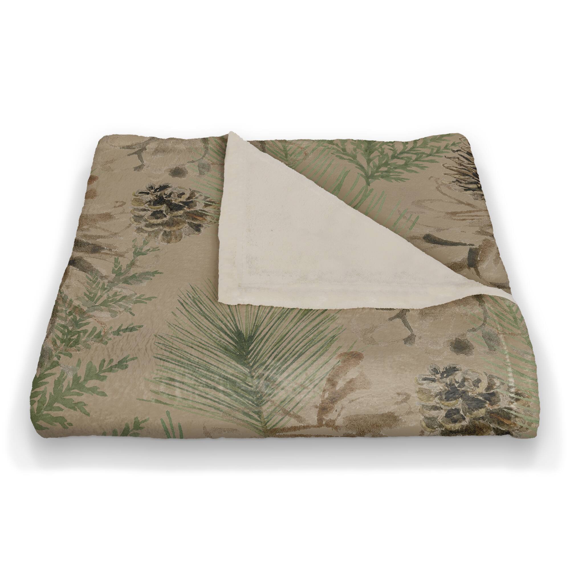 Pinecones &#x26; Greenery on Brown Coral Fleece Blanket