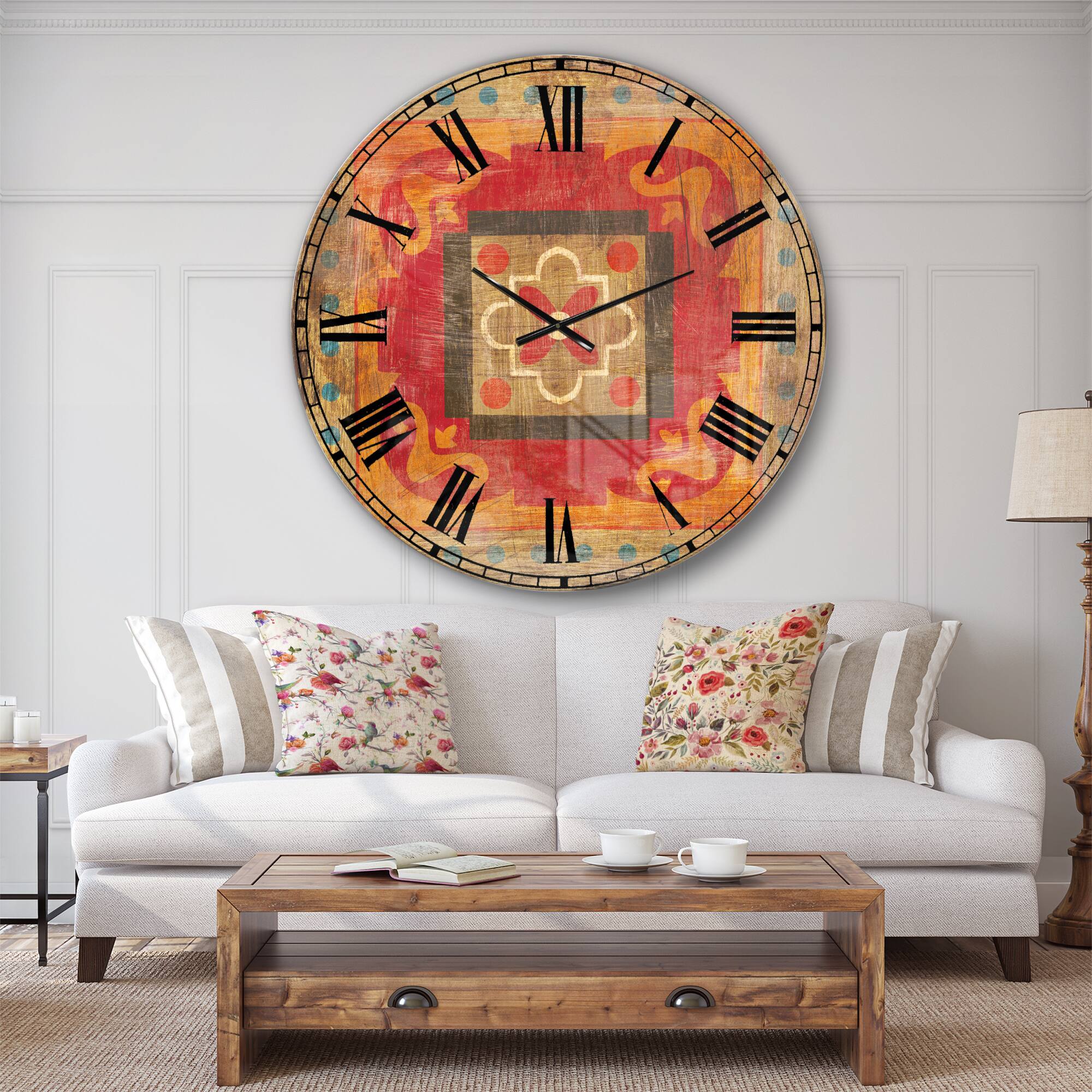 Designart 'Moroccan Orange Tiles Collage Ii Bohemian Wall Clock