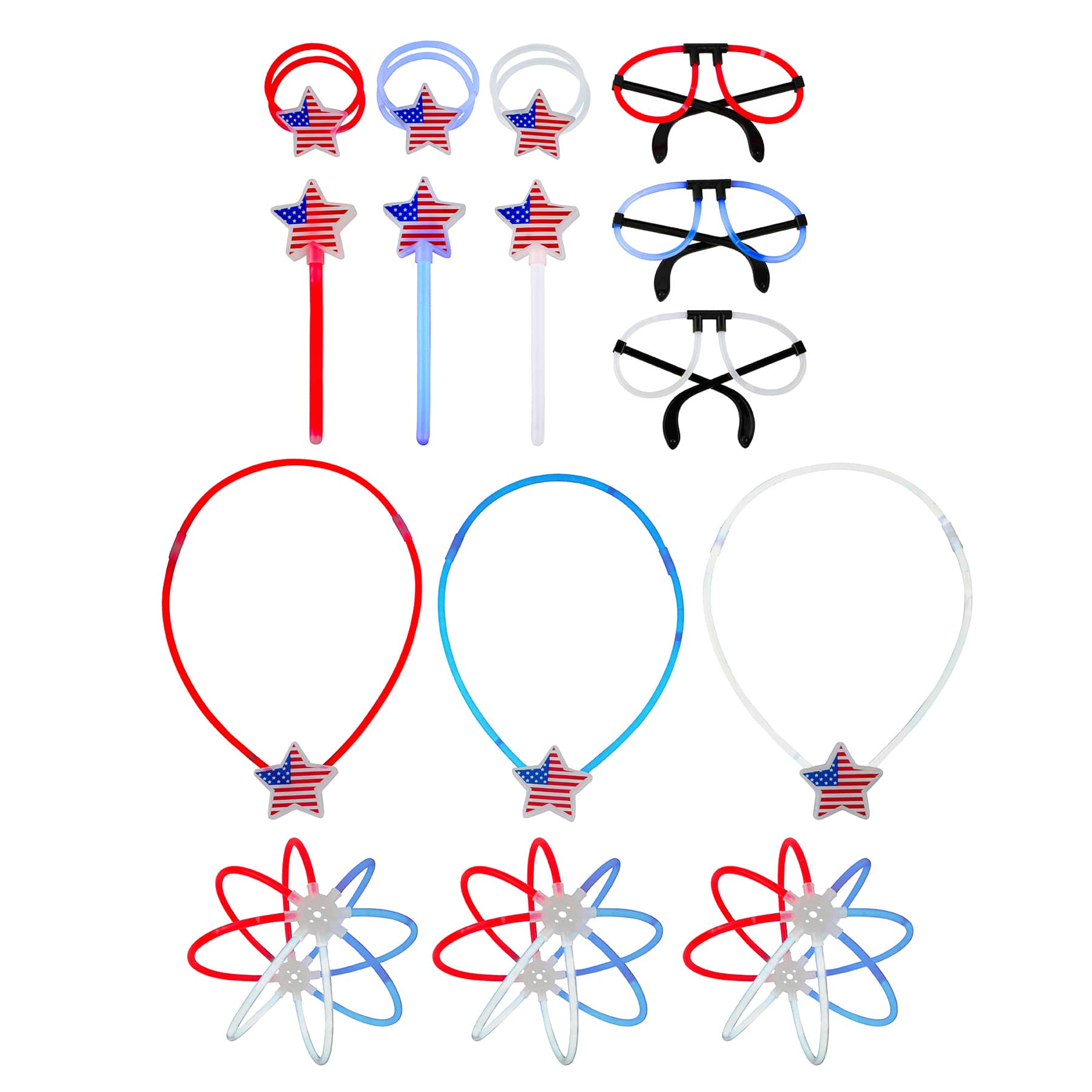 Red, White & Blue Glow Party Pack