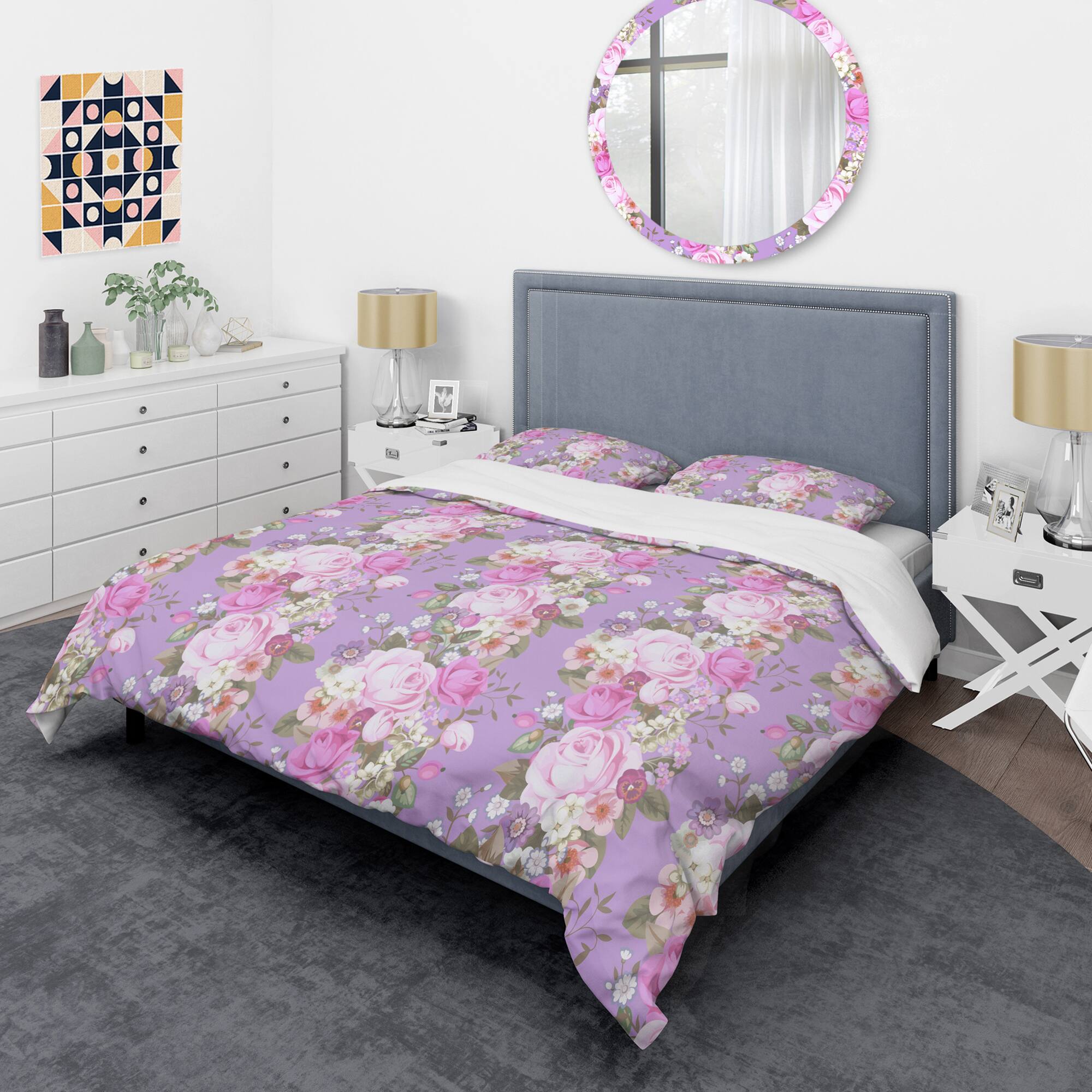 Designart &#x27;pattern with country roses&#x27; Mid-Century Duvet Cover Set