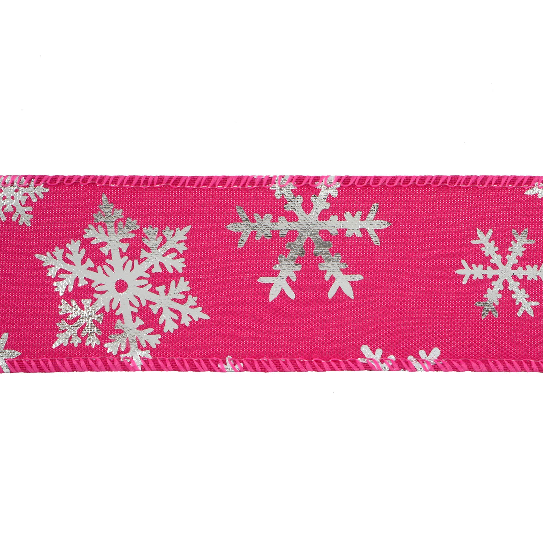 1.5" x 30ft. Hot Pink & Silver Snowflakes Wired Ribbon by Celebrate It®